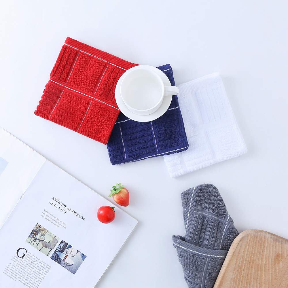 Glynniss - Juego de 8 paños de cocina (100% algodón, 12 x 30 cm), color azul marino