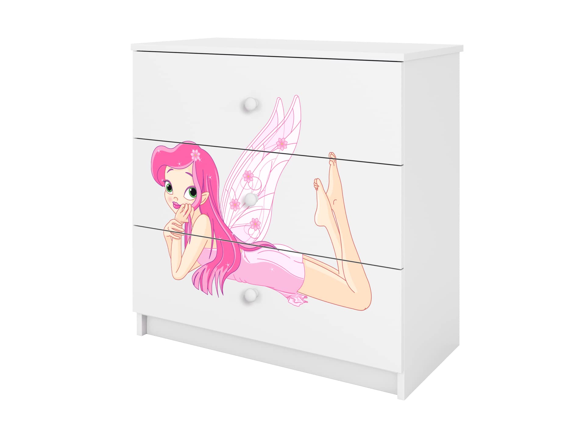 Générique Cassettiera BABYDREAM - Fata con ali - in pannelli di particelle 81x41x80,5 cm, 3 cassetti, colore bianco