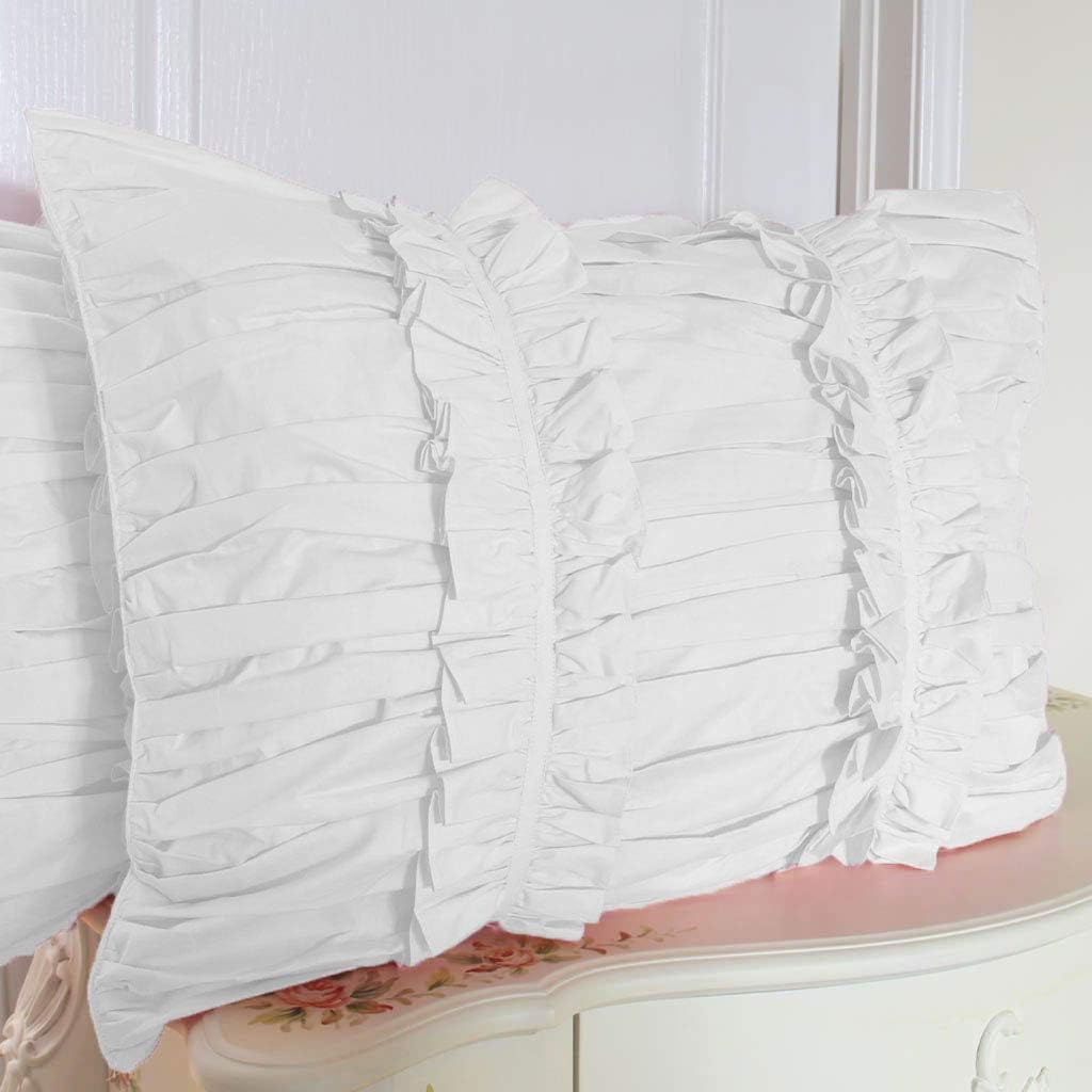 1 Pair Ruched Ruffle Pillow Sham Egyptian Cotton 500tc White Standard (20 x 26 inch)