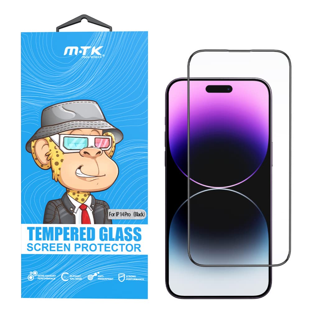 M.TKMTK Tempered Glass Screen Protector for iPhone 14 Pro, 6.1-inches 9h Hardness & Anti-scratch Full Glass Coverage, Anti-shatter Case Friendly, Bubble Free Easy Installation (Black)