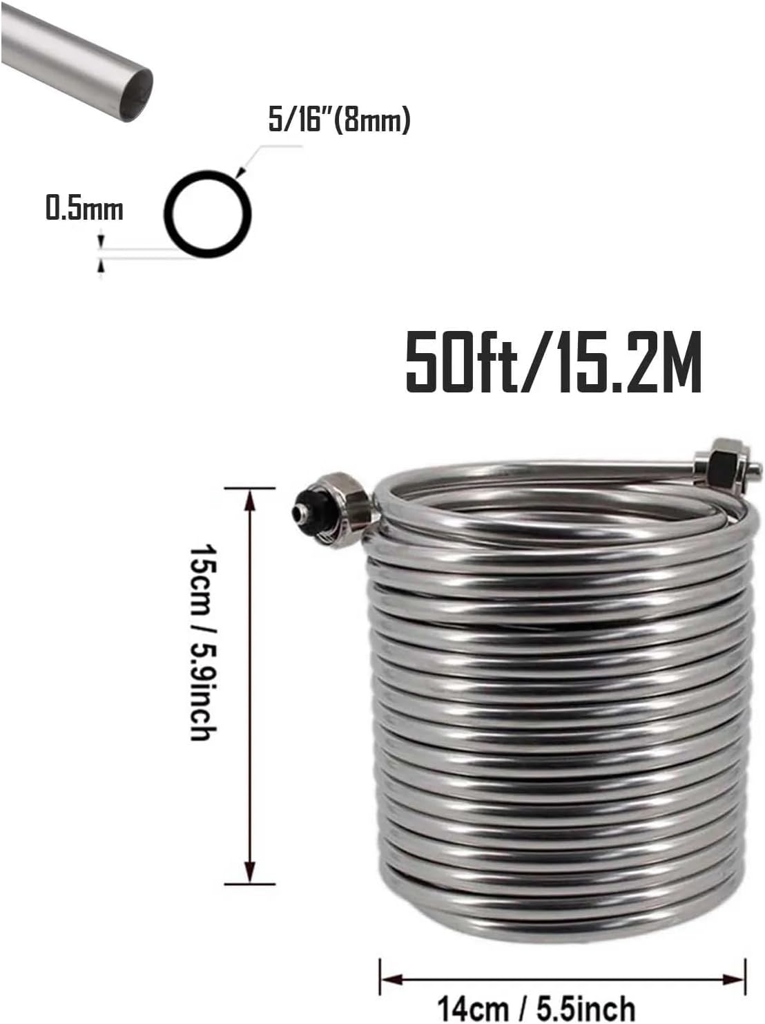 Stainless Steel Jockey Box Dual Coil 5/16"OD 50/70/80ft Draft Equipment DIY Jockey Box Homebrew Kegging Parties Picnics Coil(50ft)