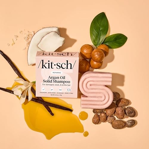 Miniatura 9 de Kitsch Barra de champú de aceite de argán  Champú reparador para el cabello para hombres y mujeres  Fortalecimiento, cuidado nutritivo del cabello,