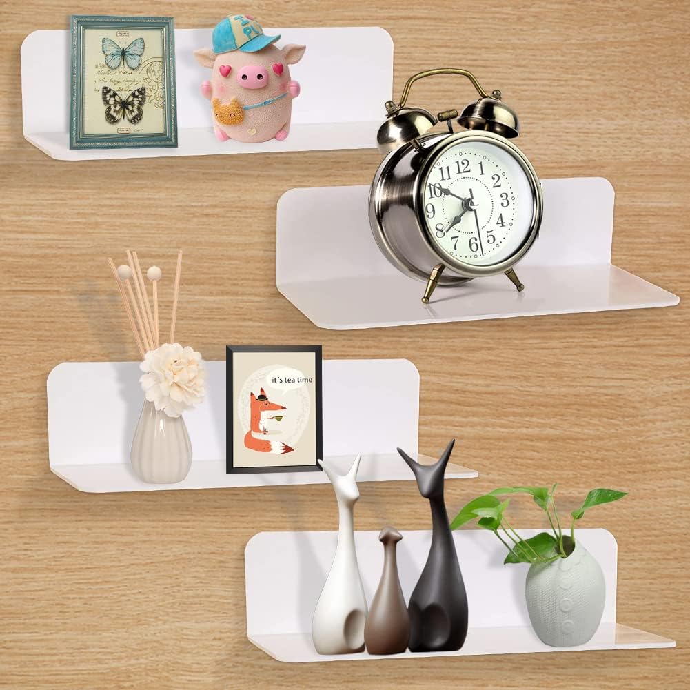 SAYAYO 4er-Set Wandregal Weiß 10x10cm - Kleine Schweberegal Ohne Bohren Für Wohnzimmer & Bad