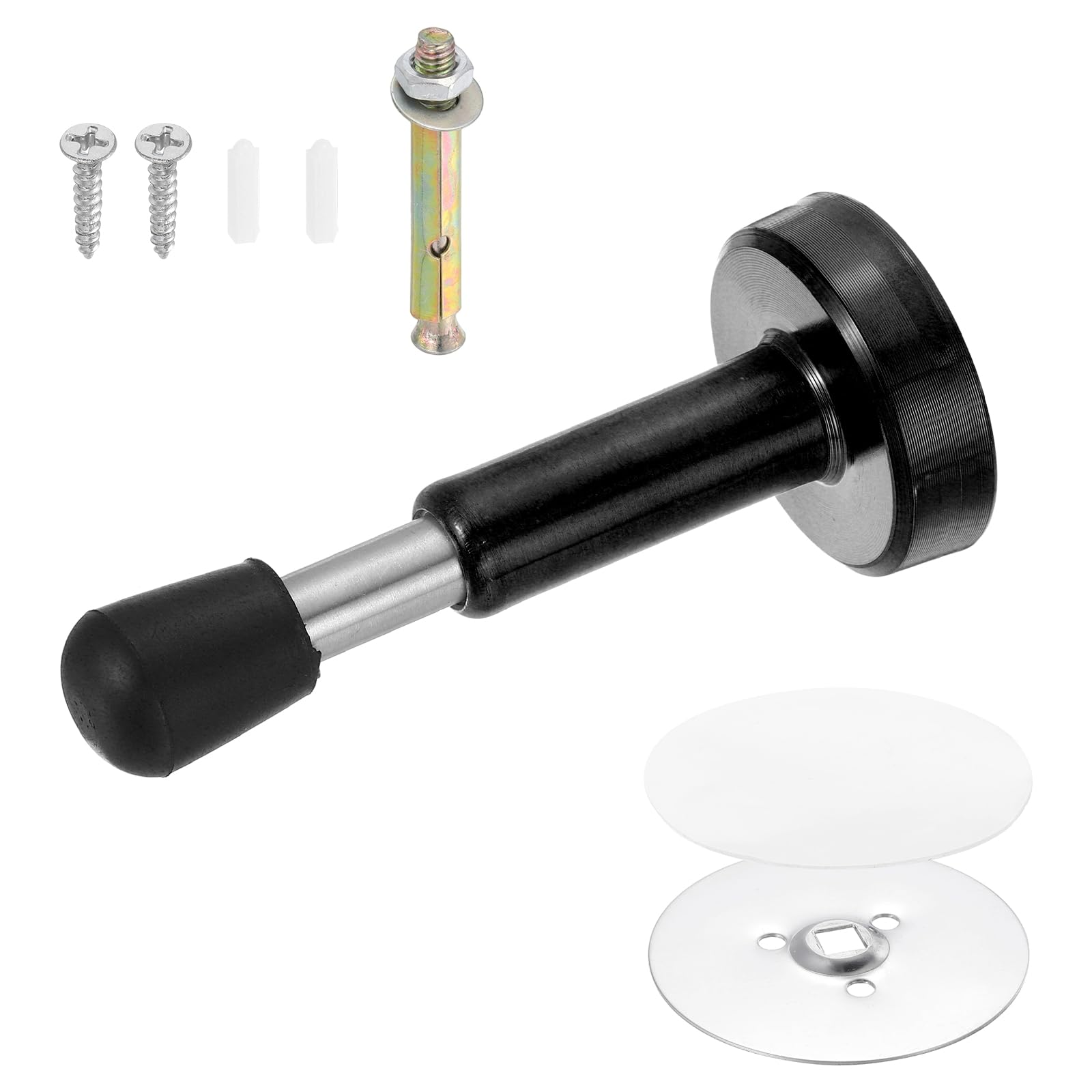 sourcing map 4" Door Stoppers, Adjustable Door Stops Bumper, Stainless Steel Wall Protector for Bottom, Top of Door, Home, Office, Black