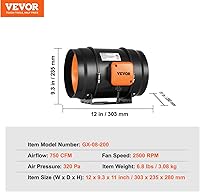 Vista 7 de VEVOR - Ventilador de conducto en línea, de 8 pulgadas, 750 CFM con controlador de velocidad variable, ventilador de escape de ventilación