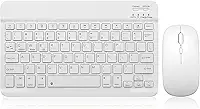 Conjunto de teclado e mouse Bluetooth recarregável, portátil, sem fio, conjunto para Apple iPad, iPhone iOS 13 e acima, Samsung, tablet, smartphone, Android, Windows (branco de 10 polegadas)