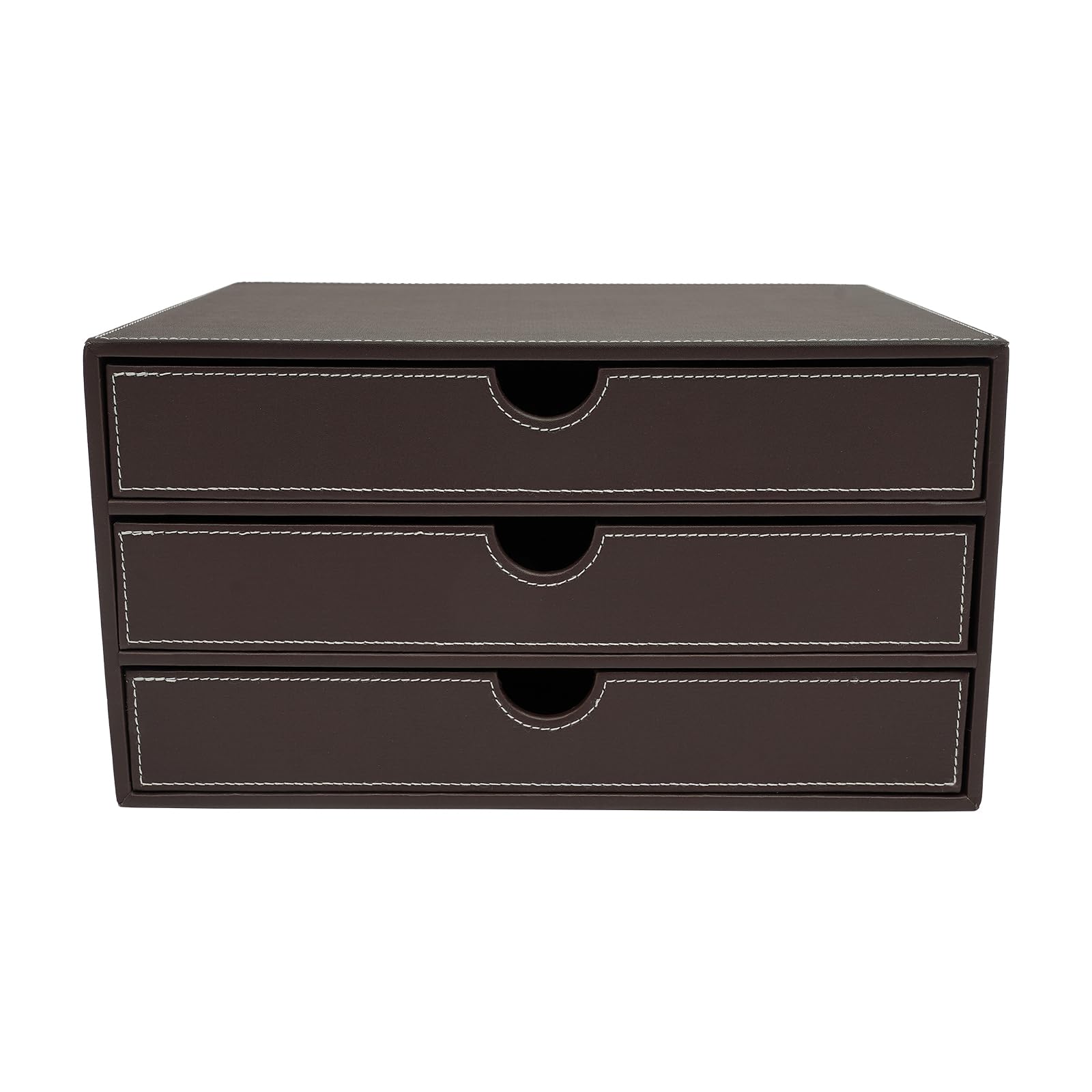 Bandeja para archivos de 3 niveles de piel sintética con cajones, elegante organizador de oficina en café, alta capacidad de carga 20 kg, para documentos y carpetas en la oficina en casa y oficina, 33