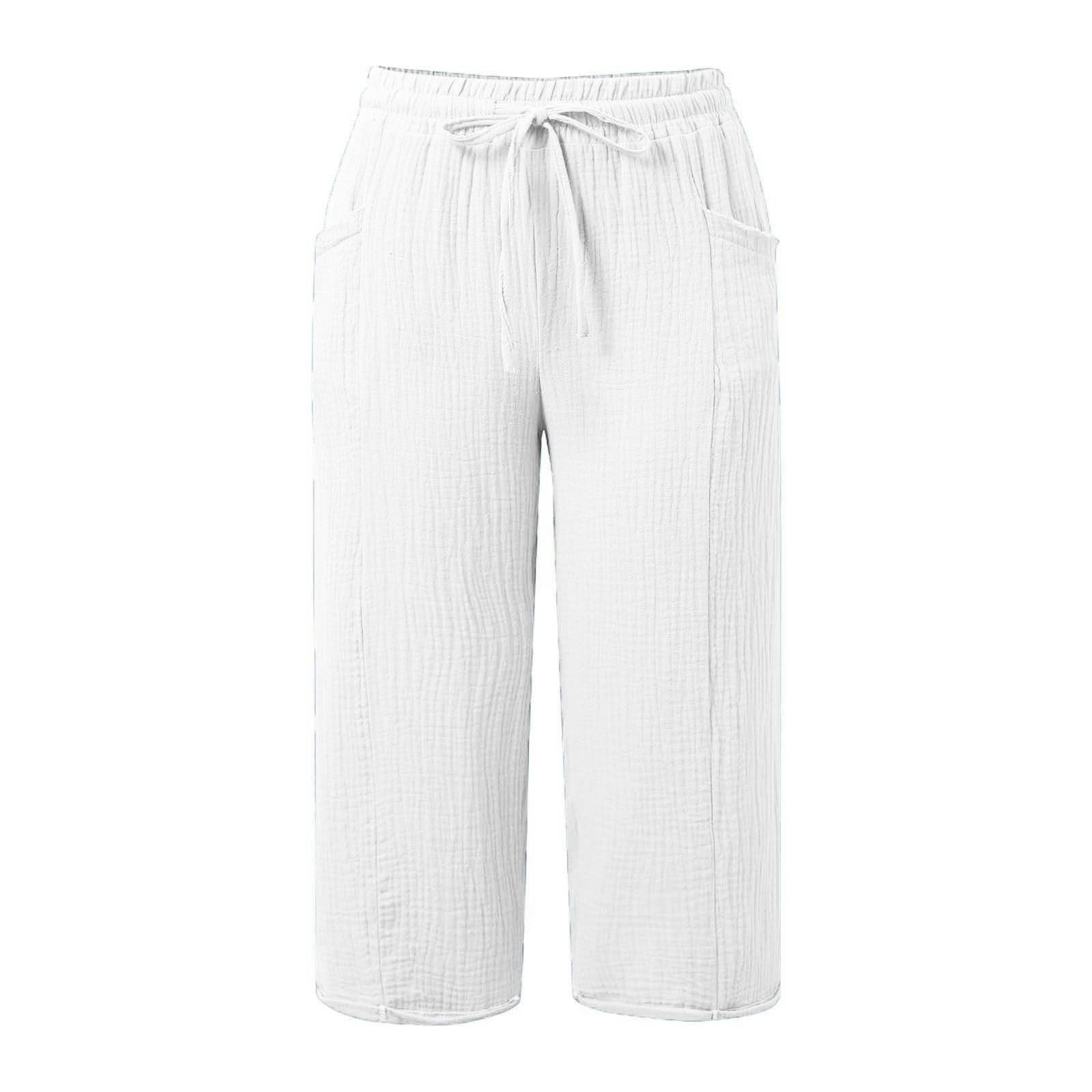 Sommerhose Damen Leicht Leinenhose Damen Sommer 3/4 Musselin Kurze Hose Leicht Leinen Sommerhose Mit Taschen Causal Caprihose Elastische Bequeme Stoffhose Sport Freizeit Strandhose