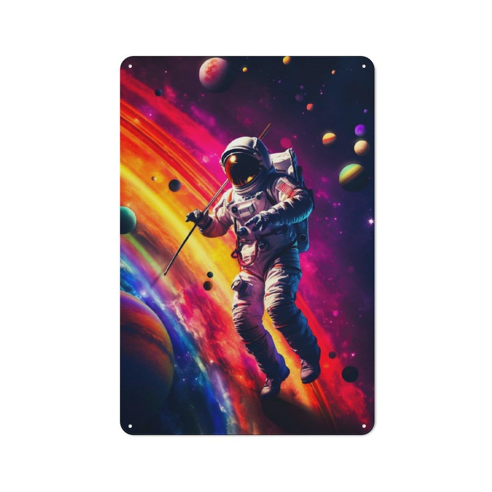 Junmoney Nebula Astronaut Retro Metal Wall Sign 30X20cm With For Garage Wall, A Decorative Metal Sign For Garages And Workshops