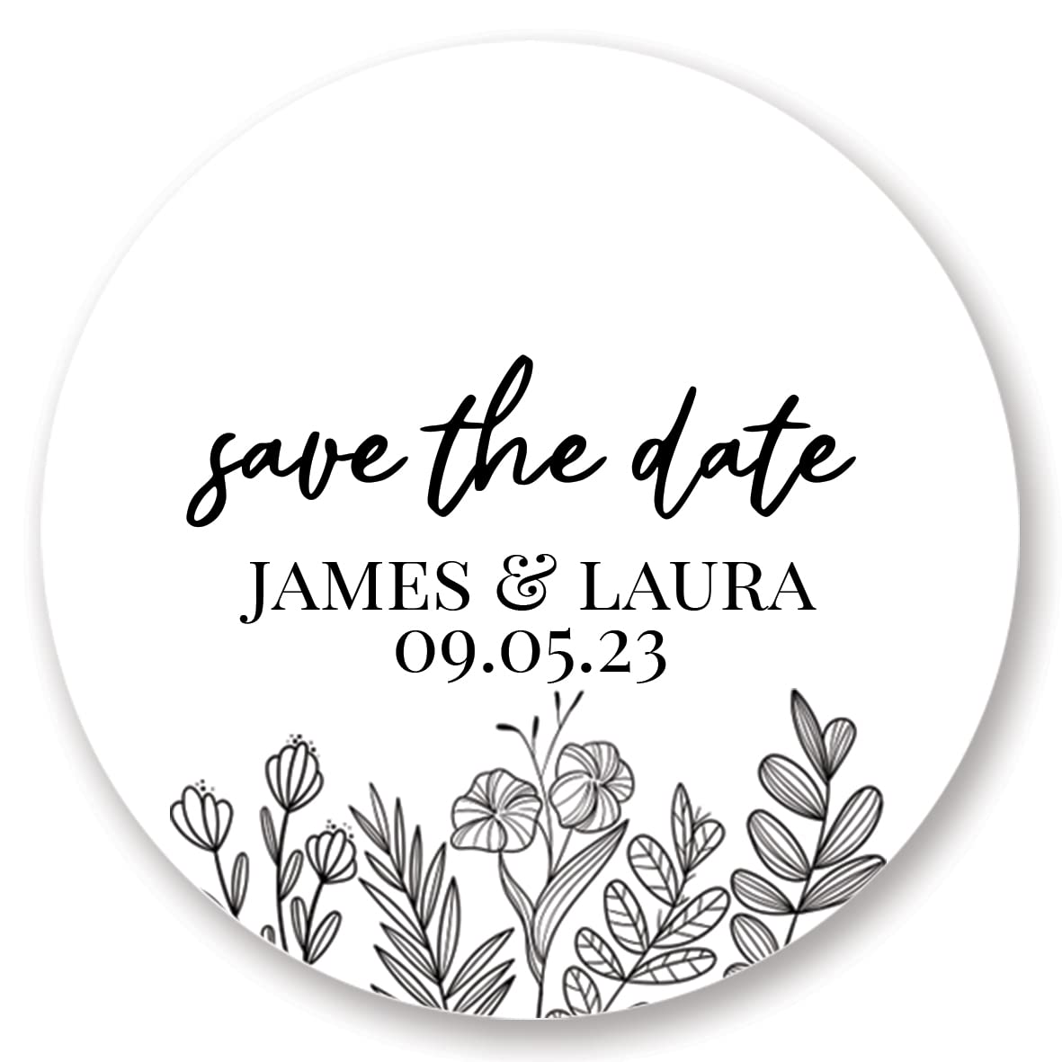 Personalised Floral Wedding Save The Date Envelope Stickers/Labels (37mm (35 per Sheet), Save The Date, White) — image 1