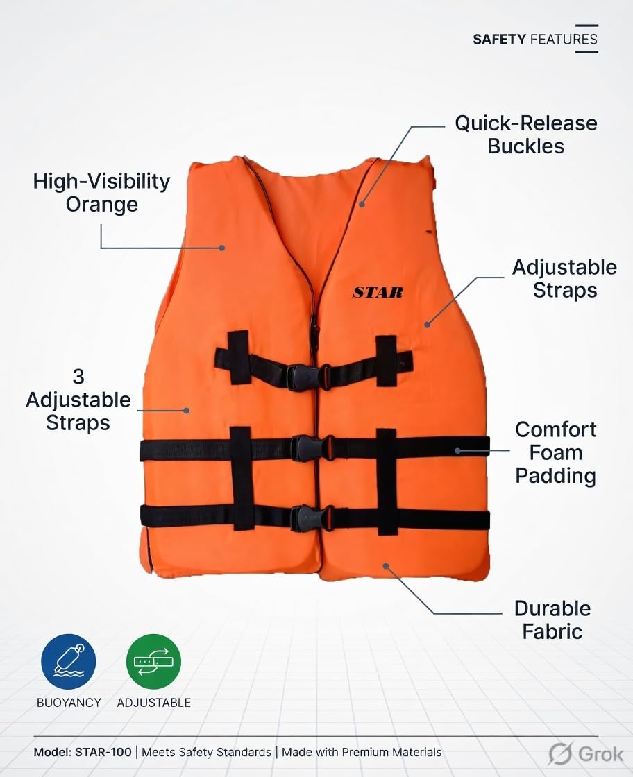 Adult Life Jacket Safety PFD 3 Buckle Buoyancy Vest Up to 70 kg 3