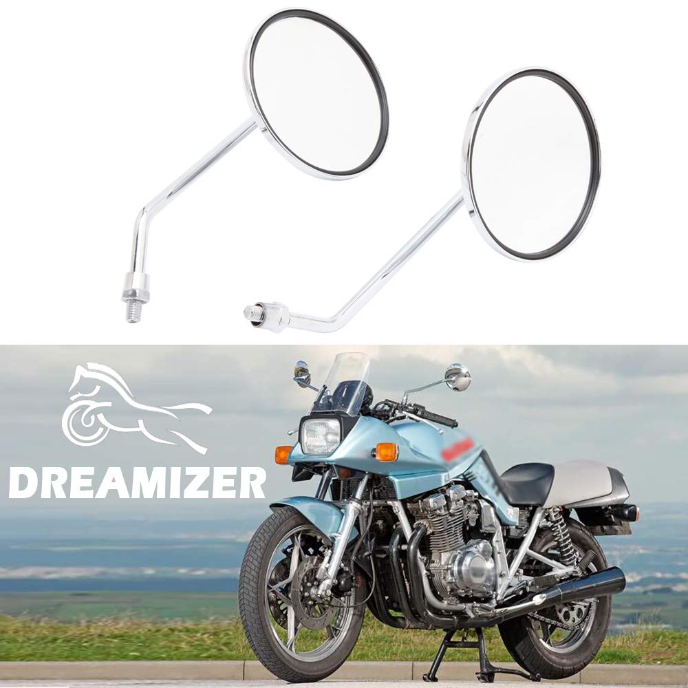 DREAMIZER 10mm Cromo Specchietti Moto, Specchietto Retrovisore Moto per Cafe Racer Shadow Rebel 250 Nighthawk VTX1300 1800 CB500 550 600 650 750 900 1000 Cruiser