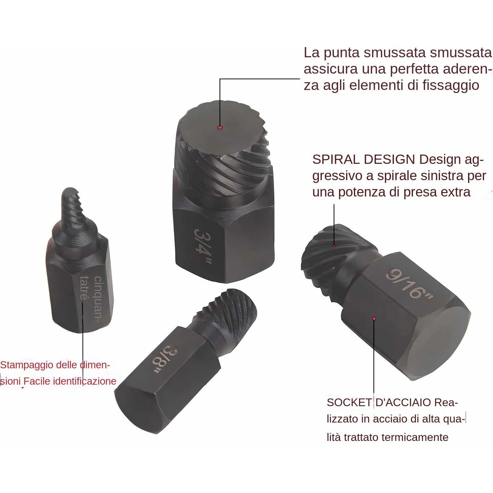 Juego de Extractores Juego de 25 piezas para tuercas y espárragos | Arrancador de tornillos oxidados y dañados para automoción y maquinaria para Tornillos Dañados, Cabezas Redondeadas, Piezas
