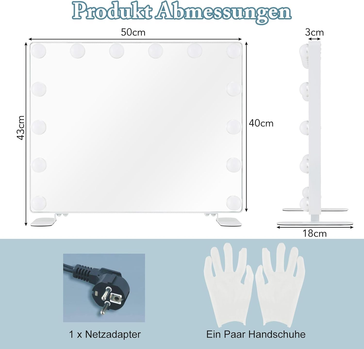 FANTASK 2-in-1 Hollywood-Spiegel mit 14 dimmbaren LED-Lichtern, Schminkspiegel, Kosmetikspiegel mit Smart-Touch-Steuerung, Tischspiegel mit Metallständer