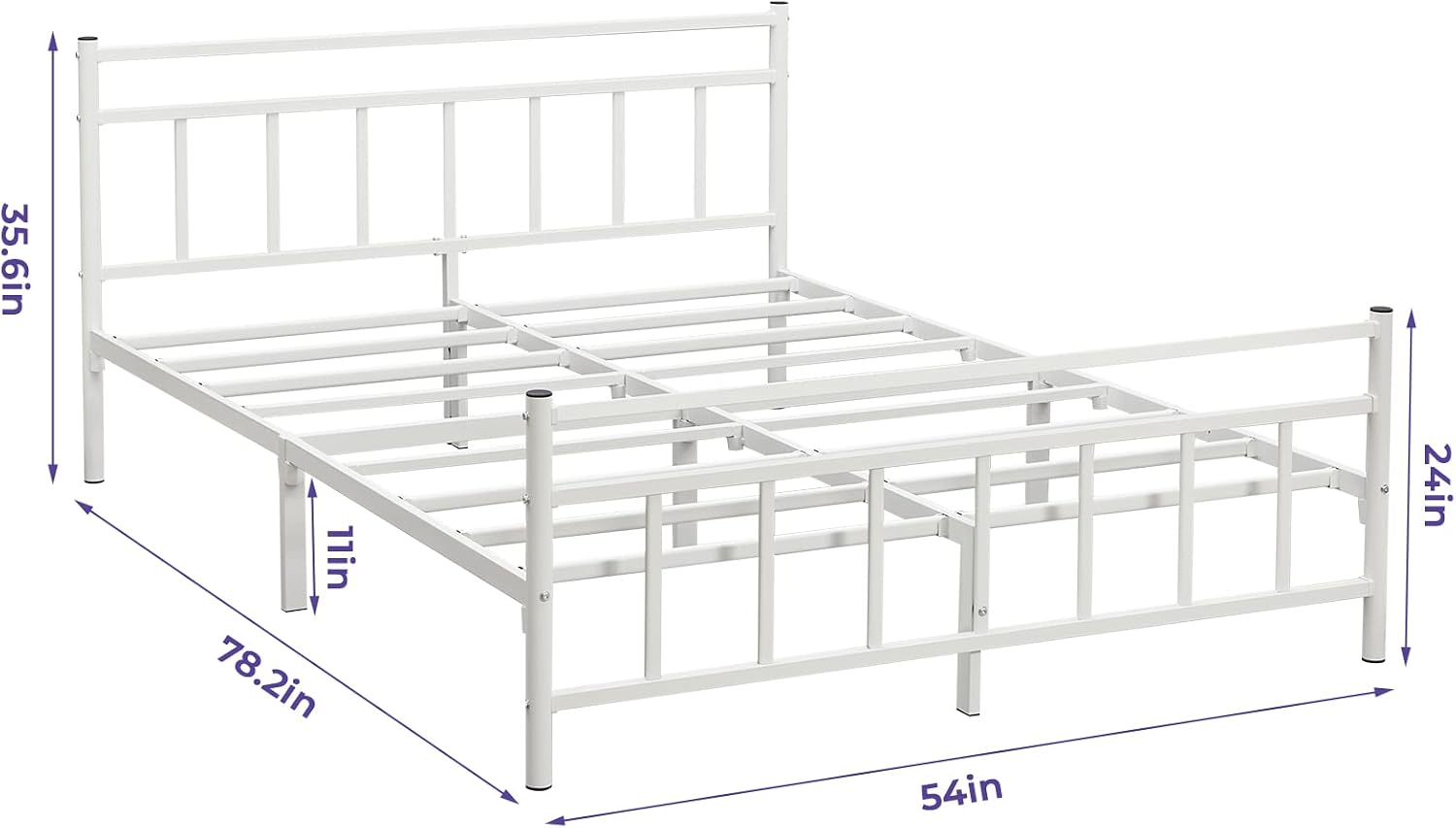 GreenForest Full Size Bed Frame with Headboard Metal Platform Bed Heavy Duty No-Noise Steel Slats Support Mattress Foundation, No Box Spring Needed, White