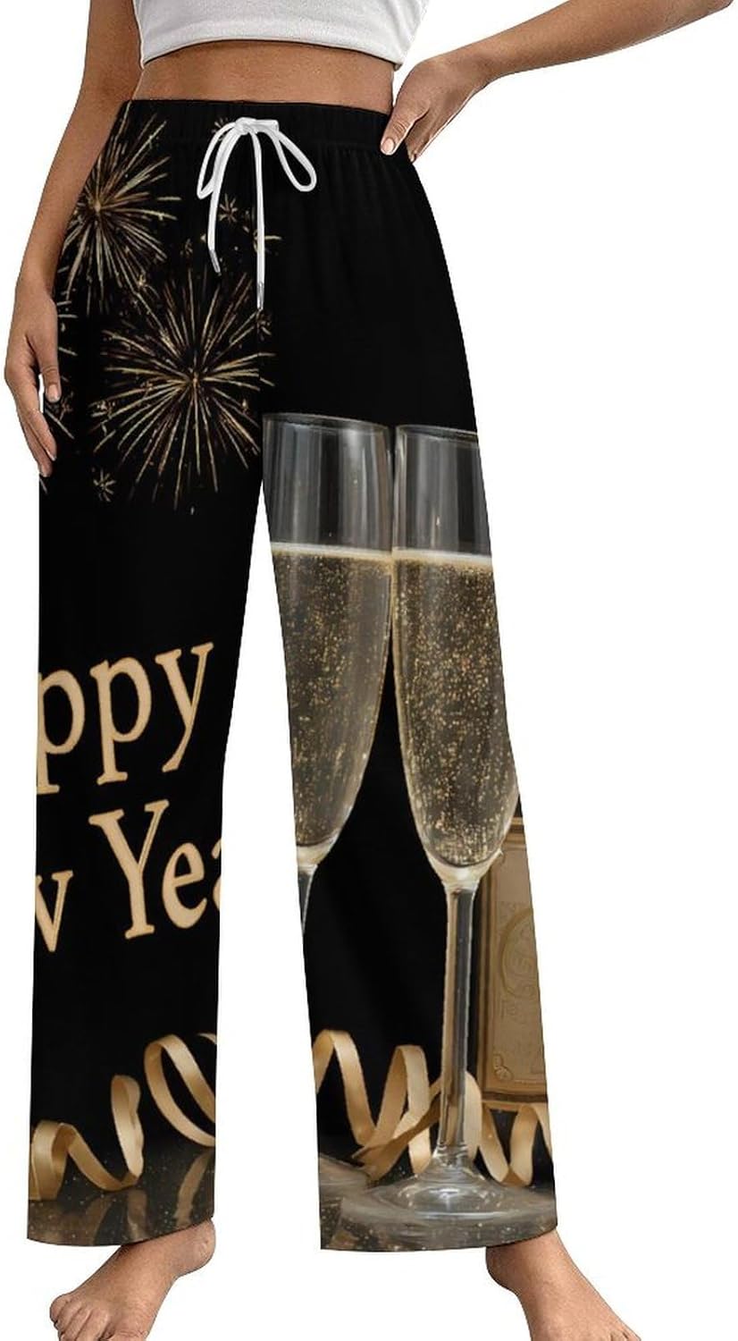 Happy New Year Women’s Pajama Pants Comfy Lounge Pj Bottoms Sleepwear with Pockets and Drawstring