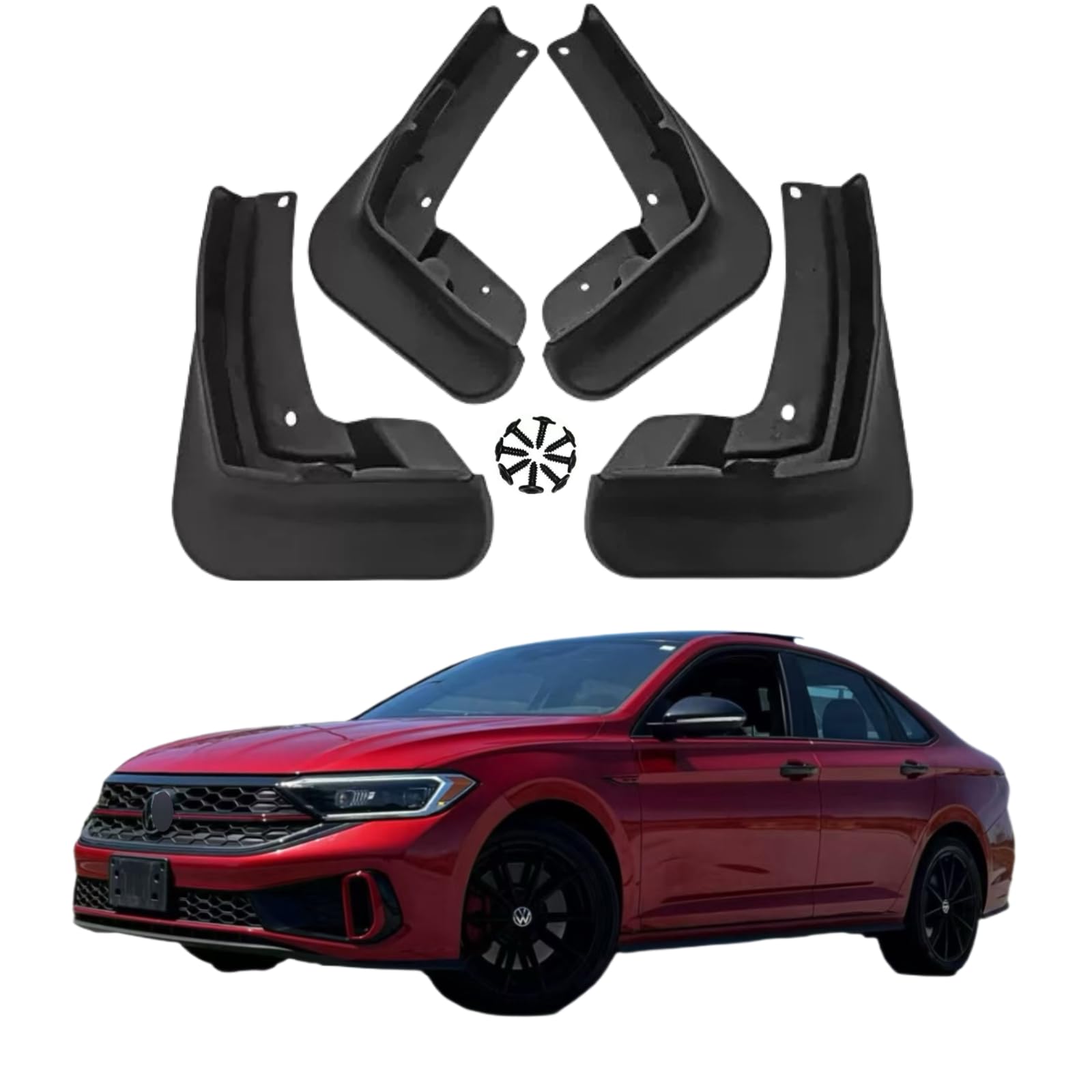 No Drill Mud Flaps Splash Guards Compatible with Volkswagen Jetta 2019-2024，OEM Style Textured Black Custom Fit All Weather Exterior Accessories(4PCS)