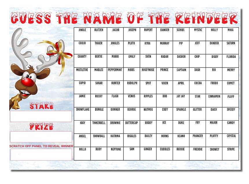 A3 Reindeer Guess The Name of Fundraising Scratchcard Match and Win card