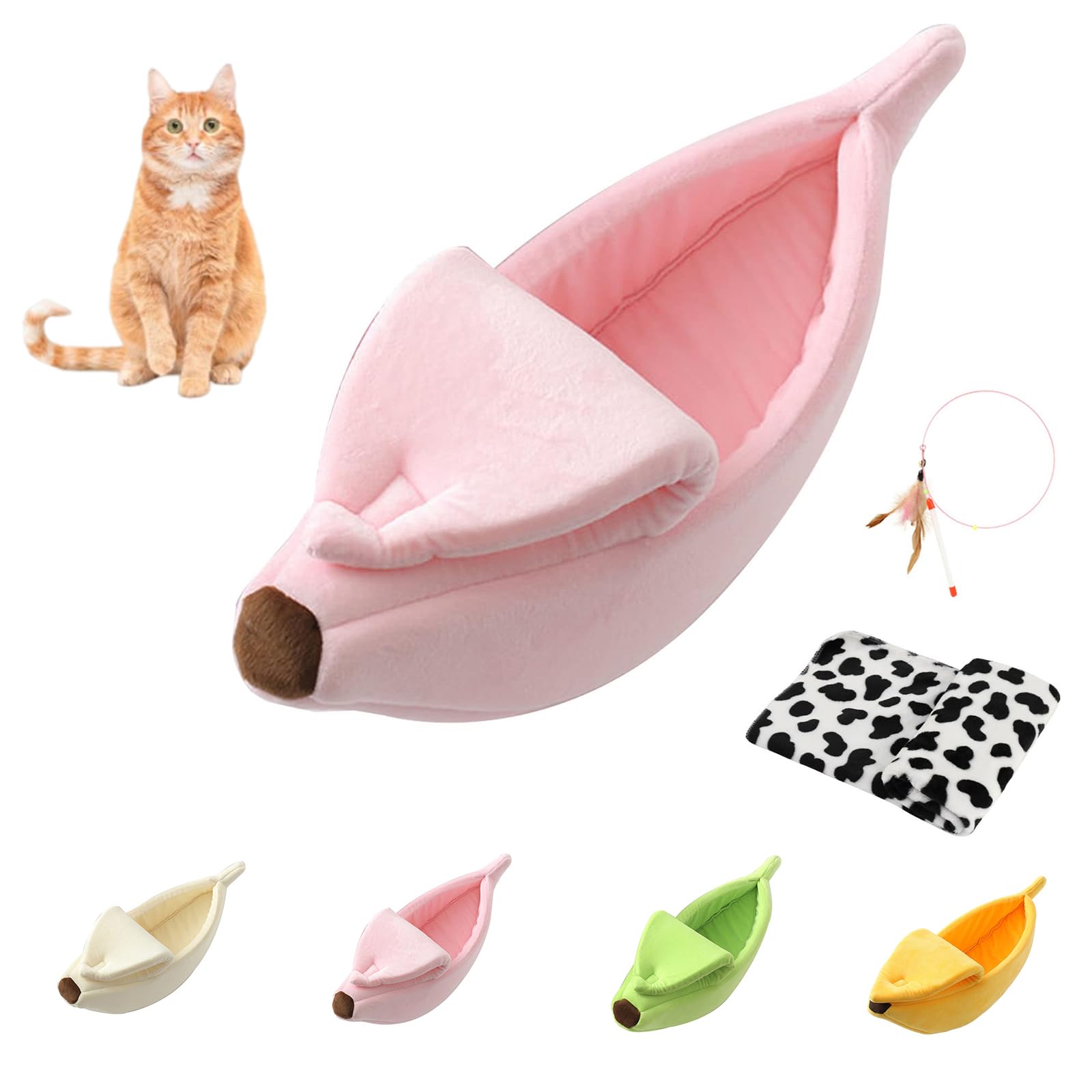 Banana Bed for Cats, Creative Banana Shape Pet Bed, Cute Breathable Cozy Warming Pet Sofa Bed for Cats Small Dogs Universal in All Seasons (Pink+Blanket, 45 * 15 * 10cm)