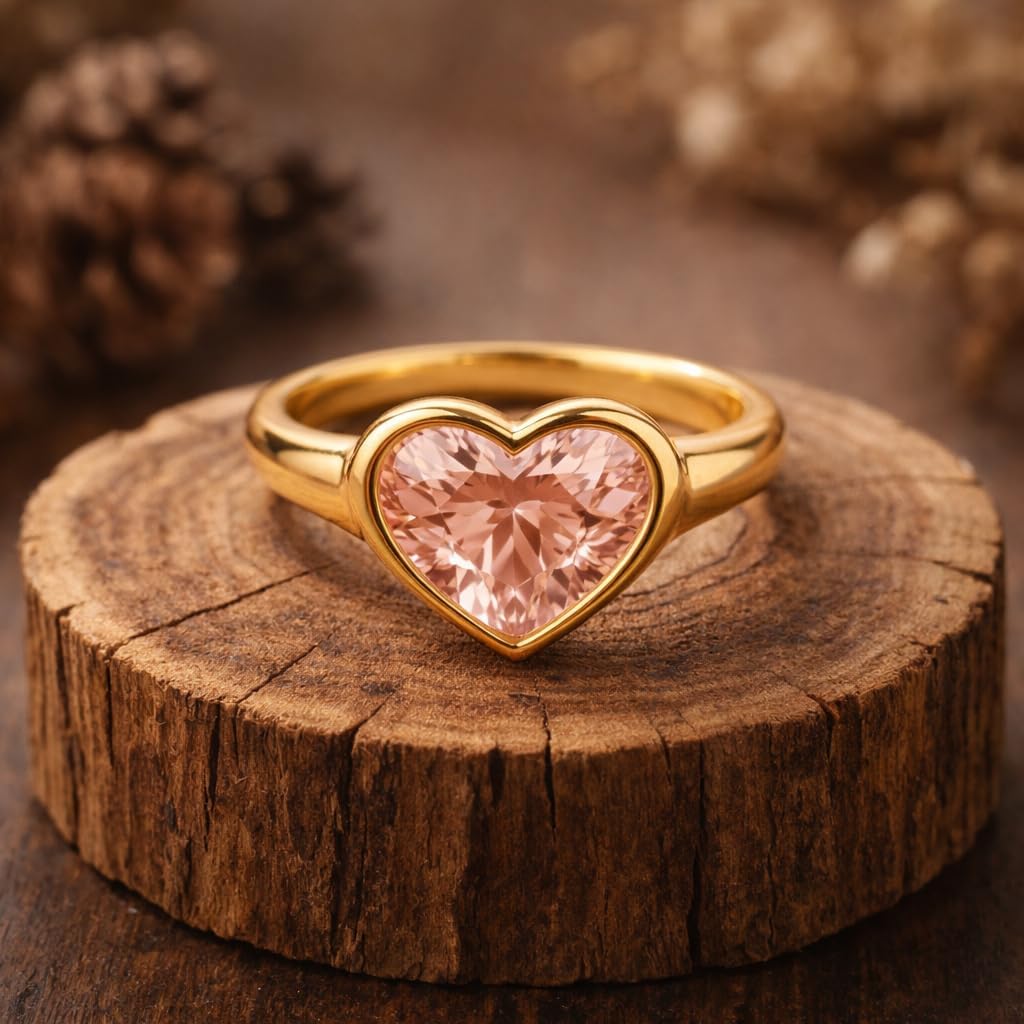 Heart Cut Morganite Ring for Women in 14K Yellow Gold Bezel Set Engagement Ring Romantic Solitaire Promise Ring Dainty Valentine Gift Jewelry