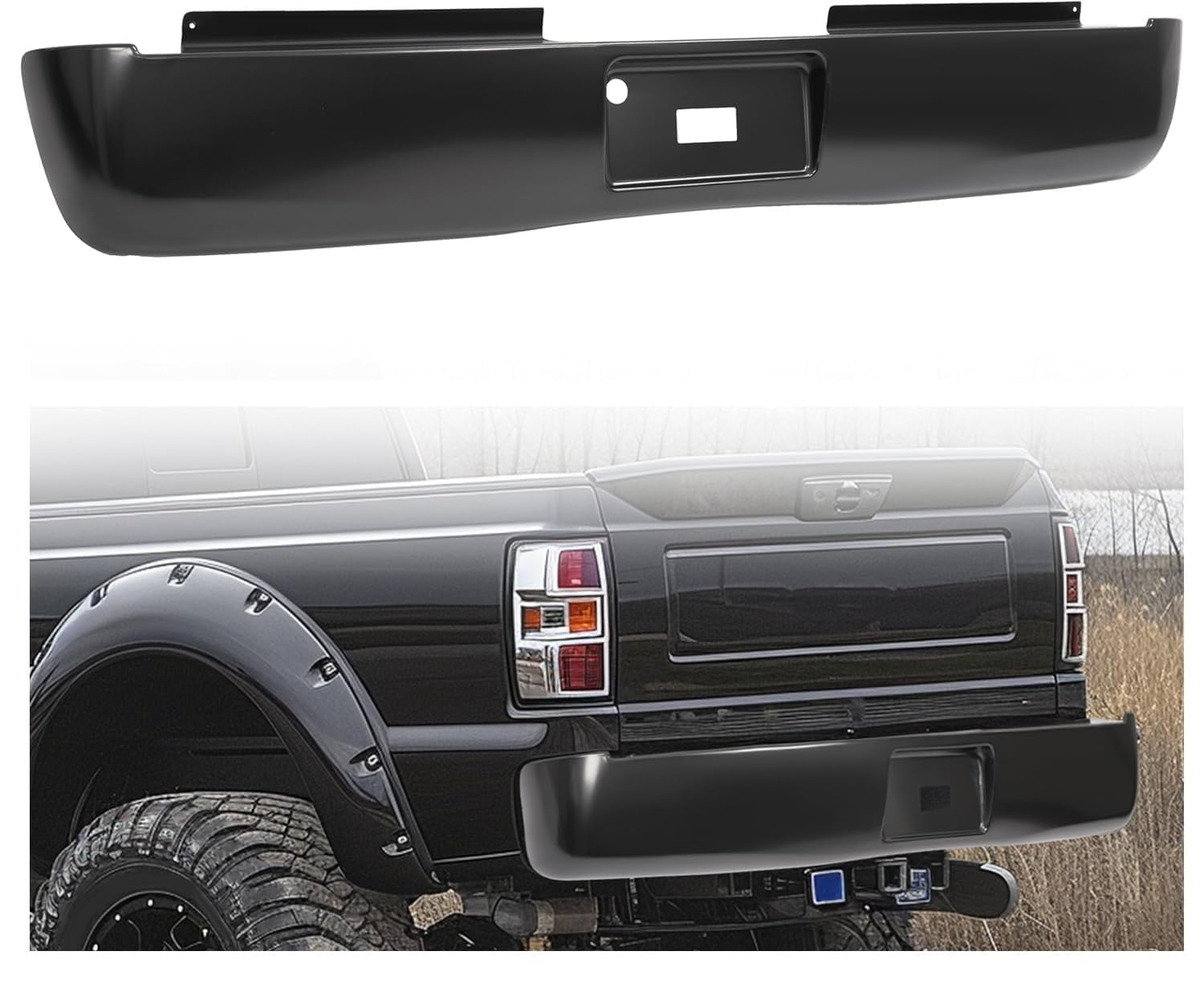 KUAFU Rear Bumper Roll Pan Compatible with 2008-2016 Ford F250 F350 F-250 F-350 Super Duty Truck Steel Electrophoresis Black