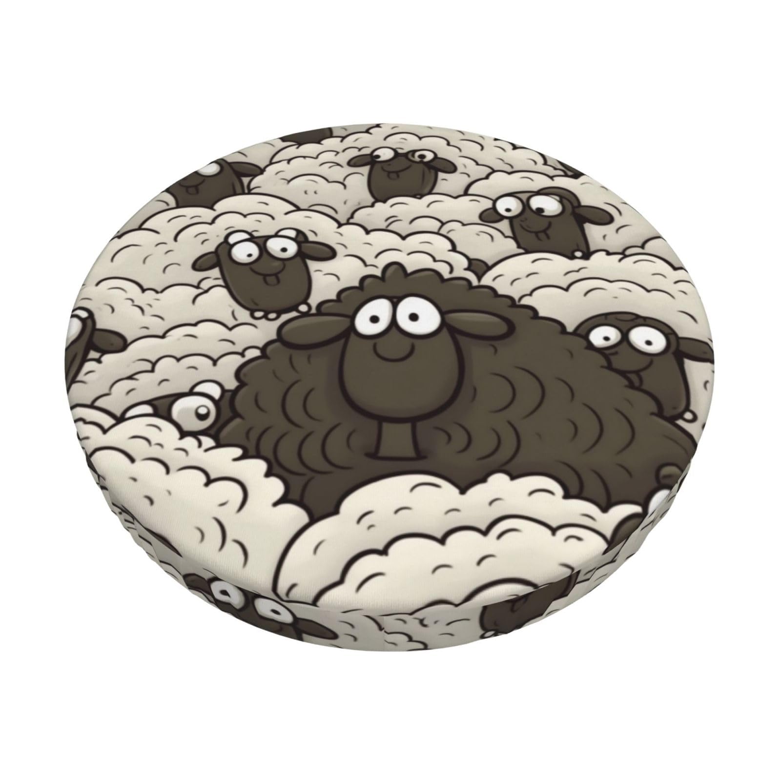 Fodpand Black Cartoon White Sheep Stool Covers Round 14 Inch, Stretch Round Bar Stool Seat Covers Washable Dustproof Stool Cushion Slipcover Soft Velvet Bar Chair Covers With Elastic Band