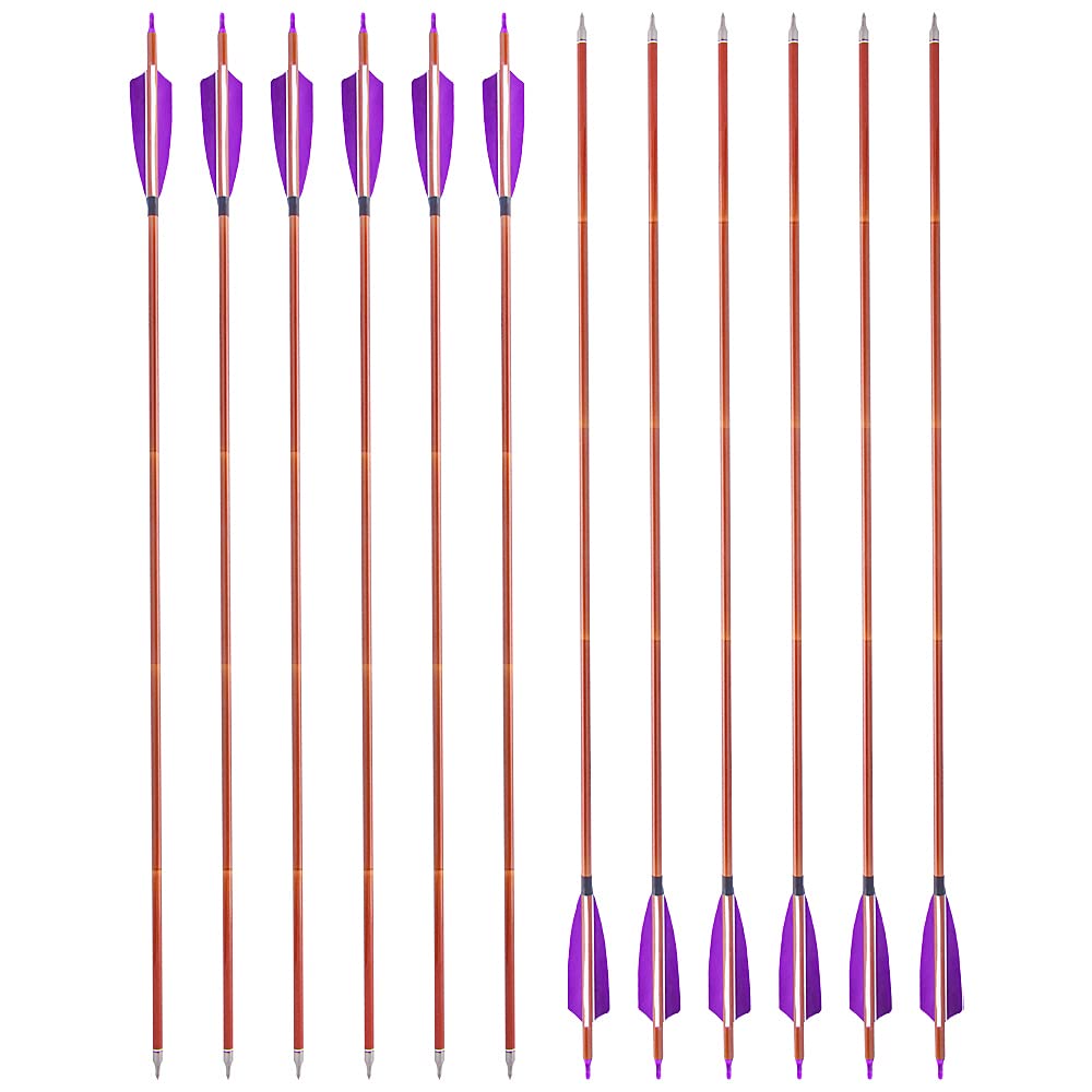 wolfman 12 Flèches Carbone Hybride SP500, Fût avec Plumes de Dindon Naturelles de 4 Pouces – Contrôle Optimal pour Compétitions Intérieures et Extérieures