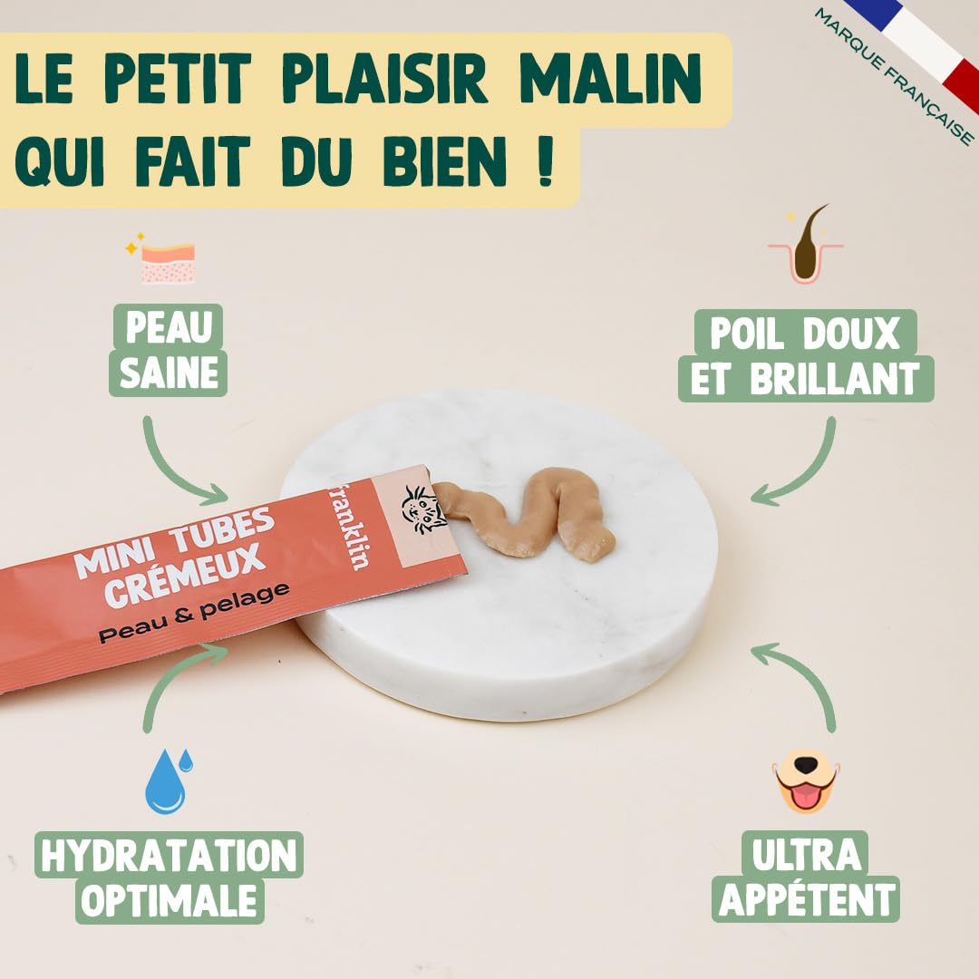 FRANKLIN – Tube Crémeux Chat – Creamy Snack Thon et Saumon – Texture Crémeuse et Onctueuse – Ingrédients 100% Naturelles – Faible en Calories – Poils Doux et Brillant – 30 Tubes x 15g
