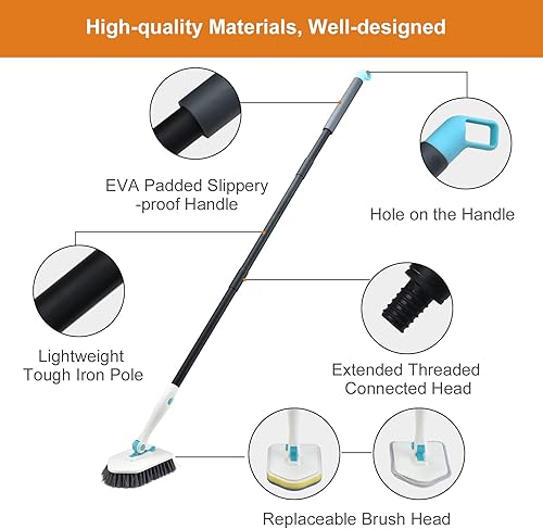 Miniatura 3 de Cepillo de limpieza de mango largo para ducha, cepillos de limpieza 3 en 1 con 3 cabezales de limpieza diferentes para limpieza de ducha, baño,