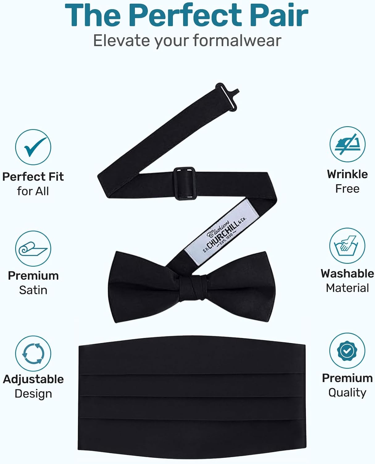 S.H. Churchill & Co. Men's Formal Satin Bowtie and Cummerbund Set