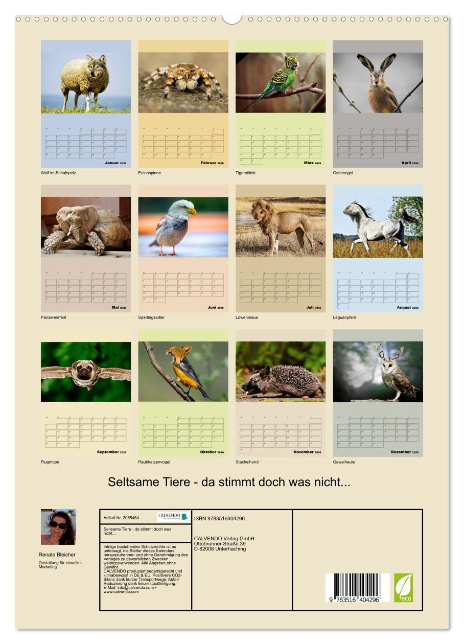 Seltsame Tiere - da stimmt doch was nicht... (hochwertiger Premium Wandkalender 2026 DIN A2 hoch), Kunstdruck in Hochglanz: Fantasiewesen, geboren aus erstaunlichen Bildmanipulationen (CALVENDO Tiere)
