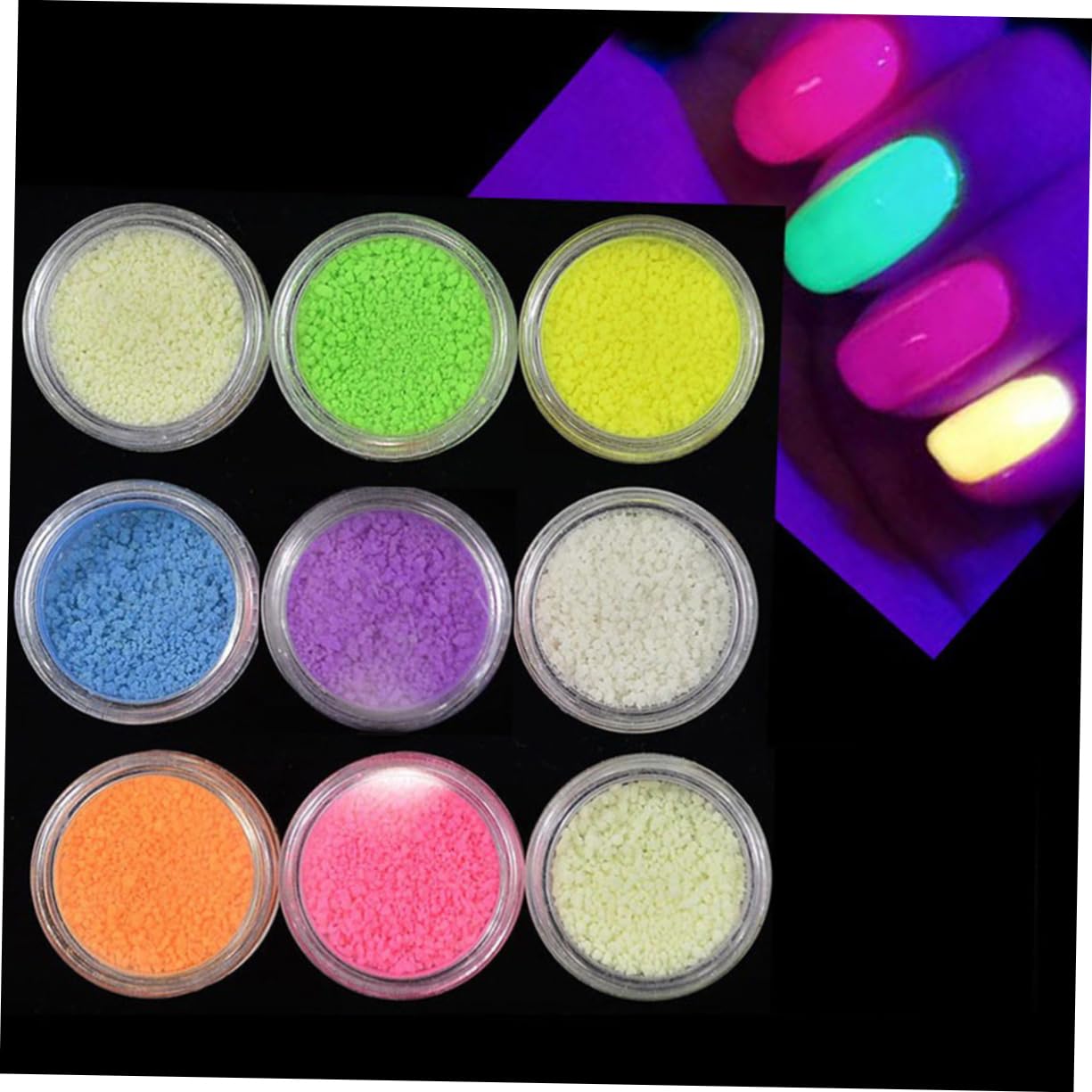 Hemoton 20g Fluorescent Sand Paint Luminous Nail Glitter Glow Dark Mica Powder for DIY Art