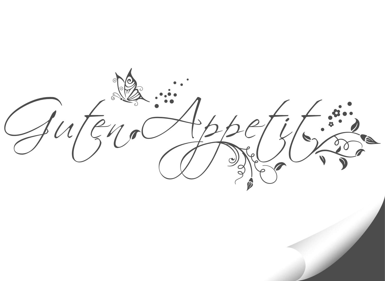 Wandtattoo ‚Guten Appetit‘ Mit Schmetterling – Selbstklebend, Grau, Für Küche Oder Esszimmer, Größe 120 X 39 Cm