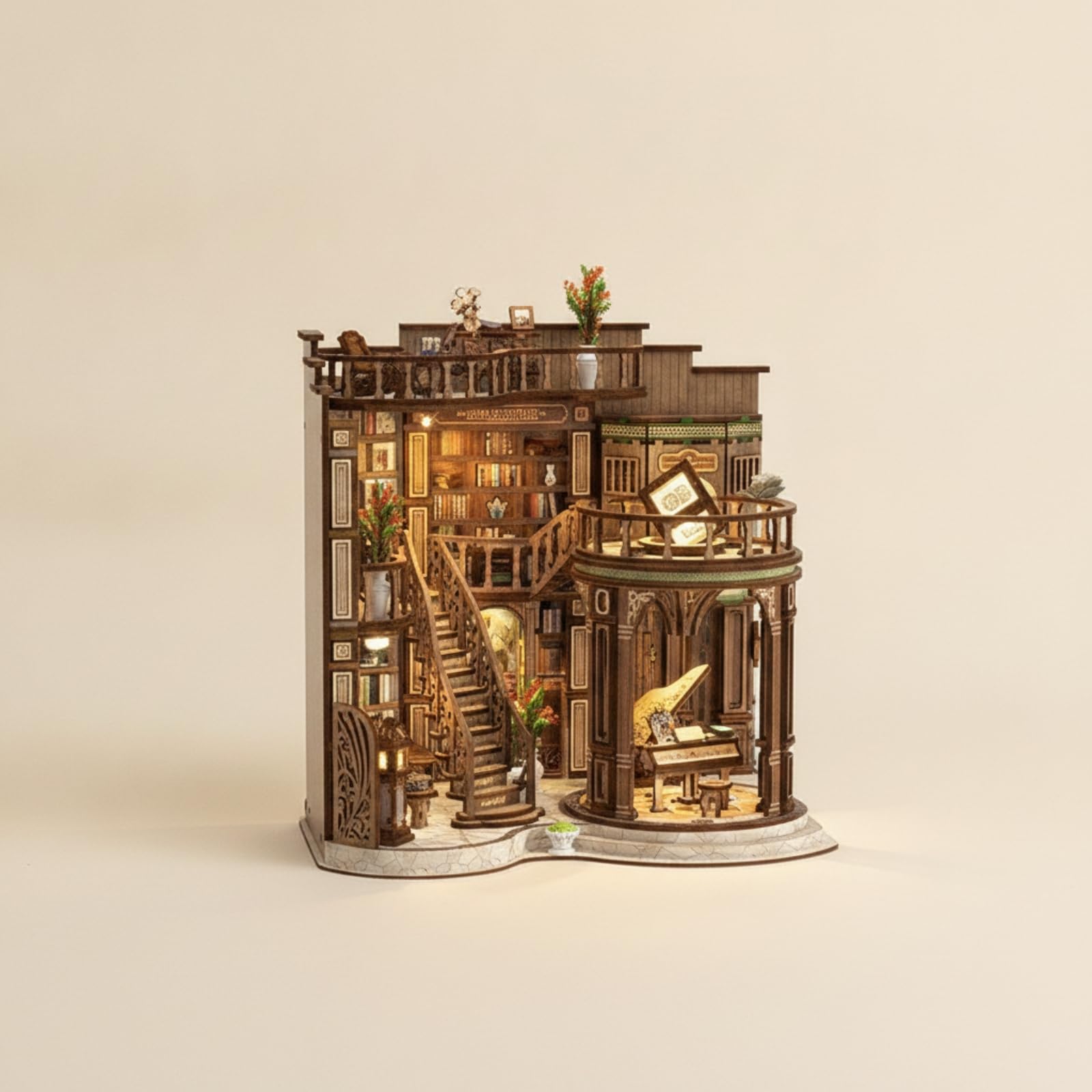 Gitohoni Diy Buchstützen Bausatz Miniatur Buchladen Modell Bastelset Holzbausatz Dekoratives Regal Zubehör mit Warmem Licht aus Holzfaser für Bücherregal Kinderzimmer Wohnzimmer