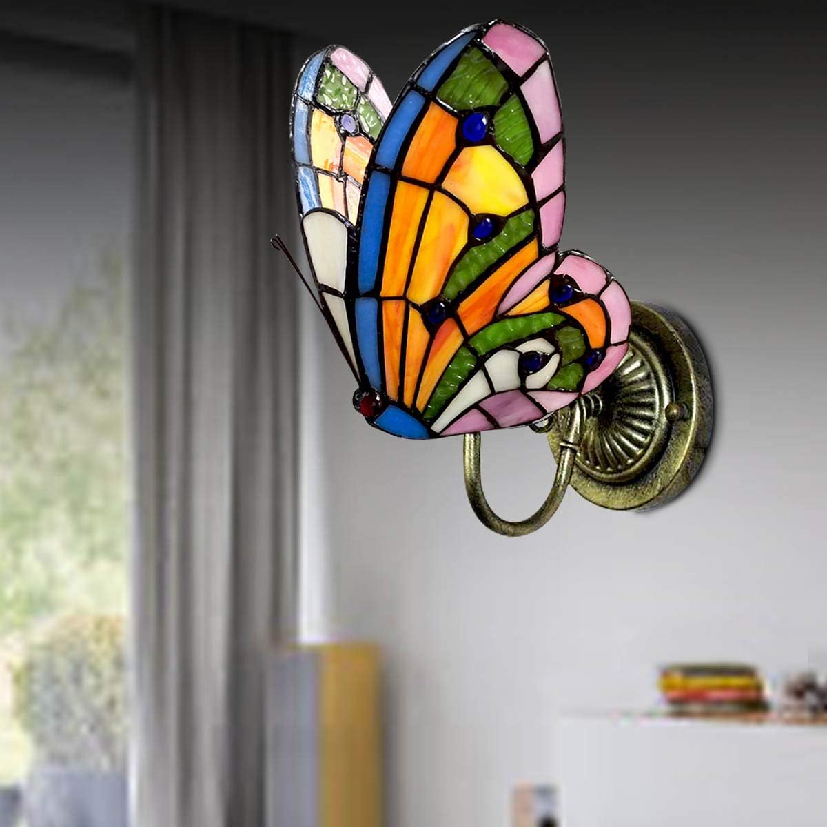 Buу 1 gеt 1 Tiffany Wall Lamp Butterfly Color Glass Mirror Front Lights Bedroom Beside Lamp LED Sconce Wall Light Fixture (Gold)