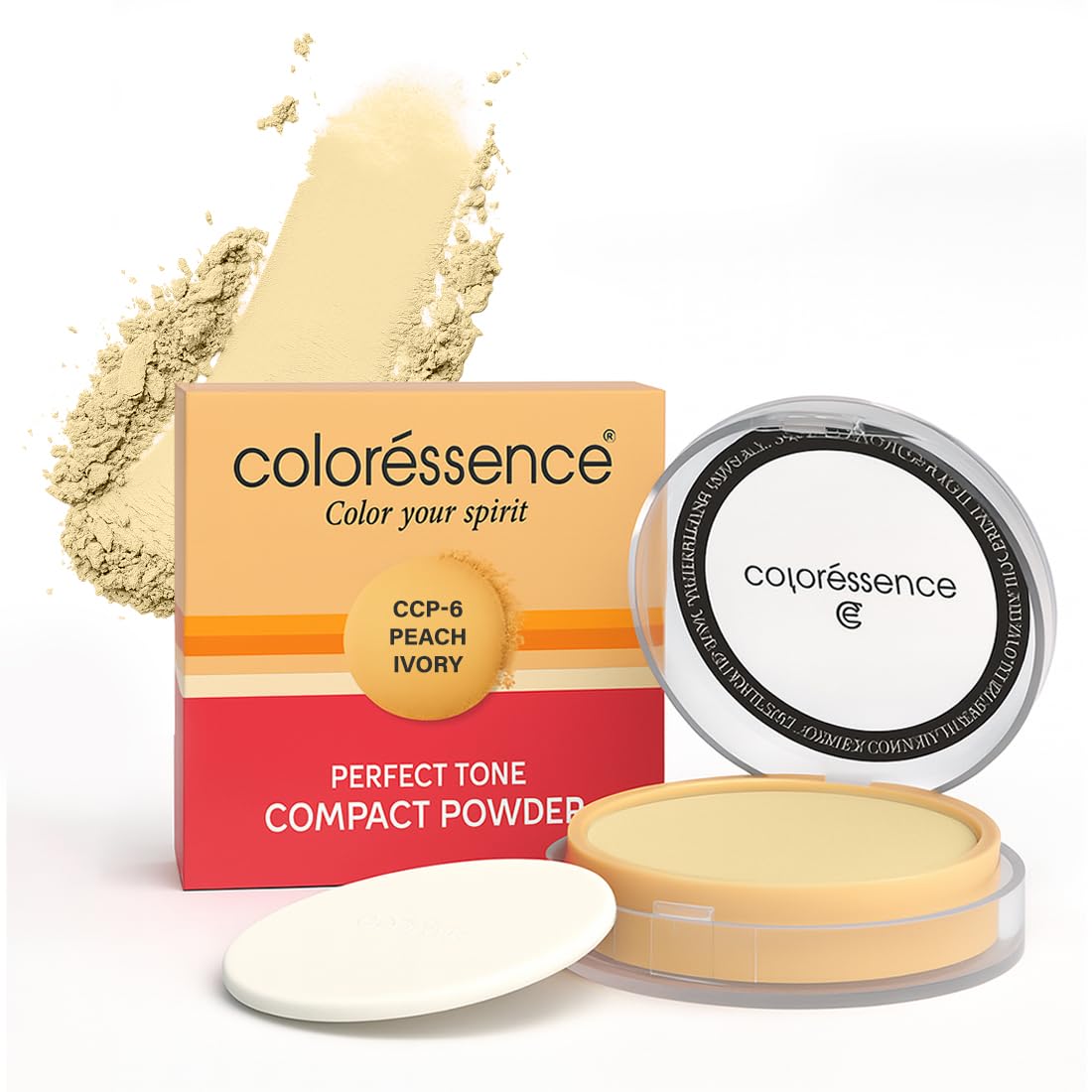 Coloressence Perfect Tone Compact Powder with Free Applicator Puff | Matte Makeup Setting Powder| Oil Control Face Powder | Lightweight | Buildable | Suitable for all skin types | Peach Beige