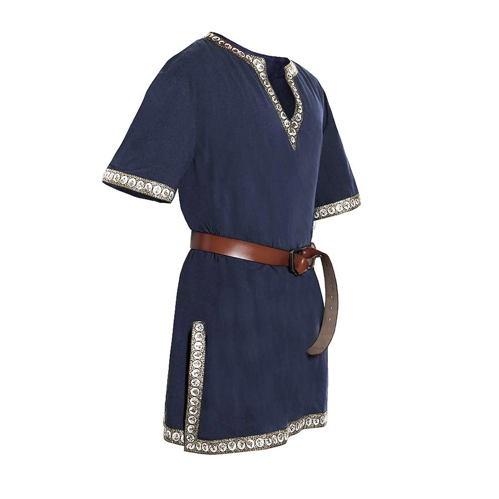 Duohropke Viking Shirt Men's Linen Tunic 4XL Long Medieval Costume, Blue, XXXX-Large — image 1