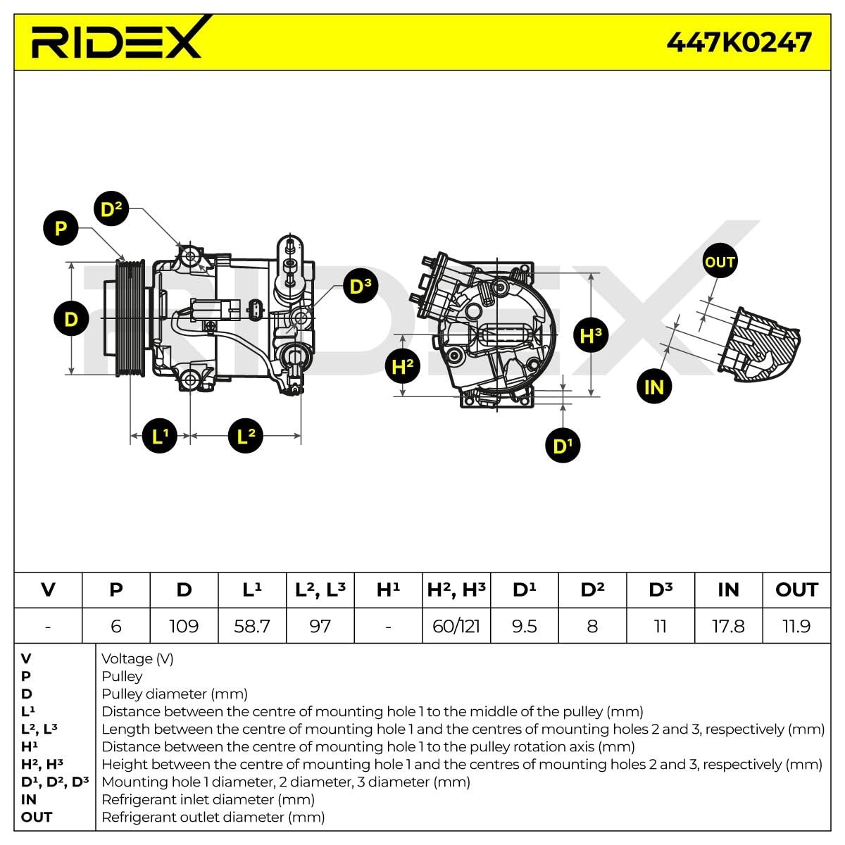RIDEX 447K0247 Compresor aire acondicionado con aceite de compresor PAG