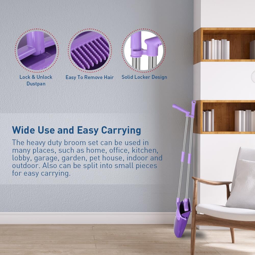 FGY Broom And Dustpan Set, Sweeper And Dust Pan Set With Adjustable Long Handle