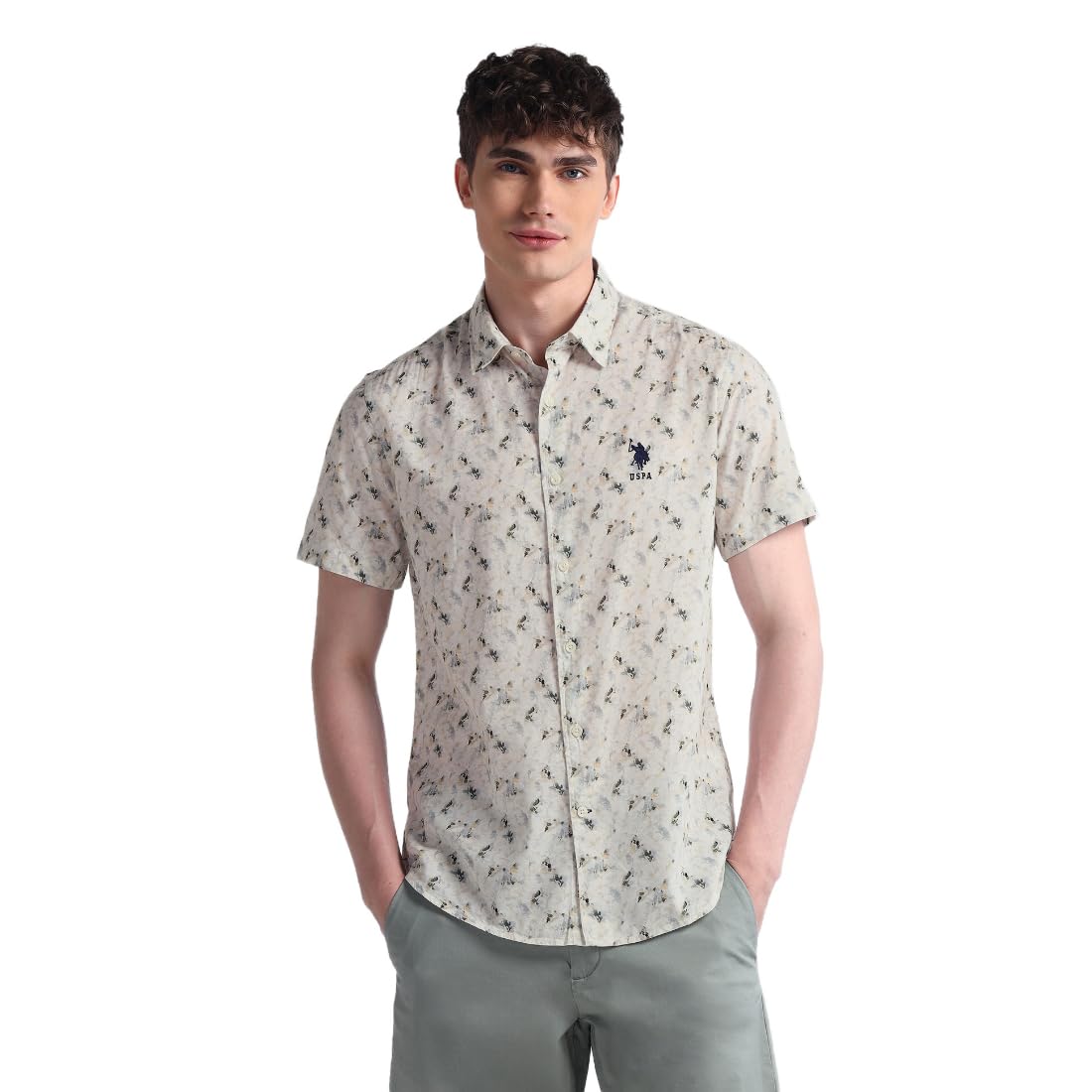 u.s. polo assn. Denim Co. Mens Brown Floral Collared Neck Short Sleeve Men's Casual Shirts-picture-24