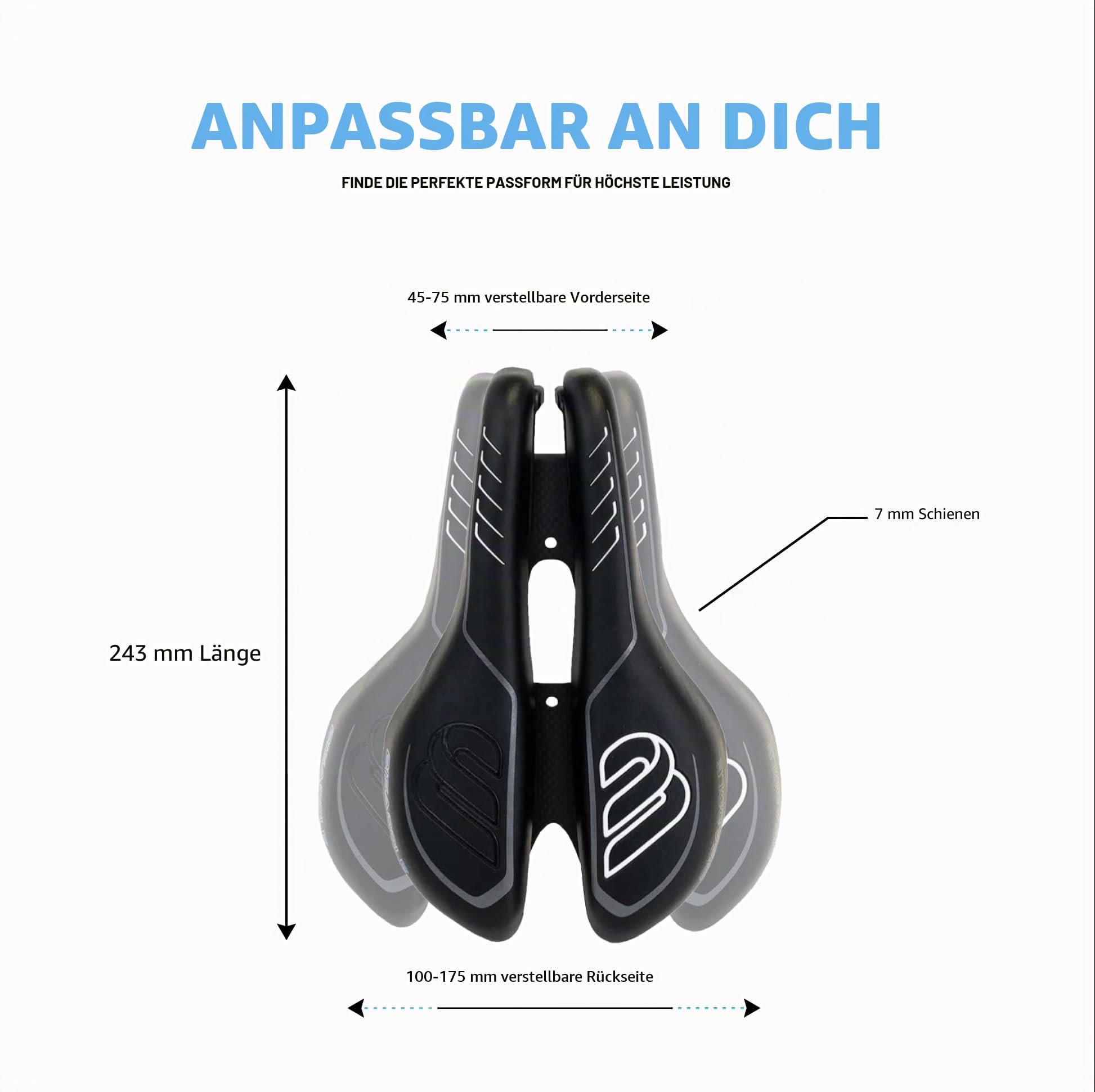 BiSaddle SRT 2.0 Verstellbarer Fahrradsattel, nasenlos, mit Titanschienen, passgenau, Schwarz mit grauen Akzenten Sport & Freizeit