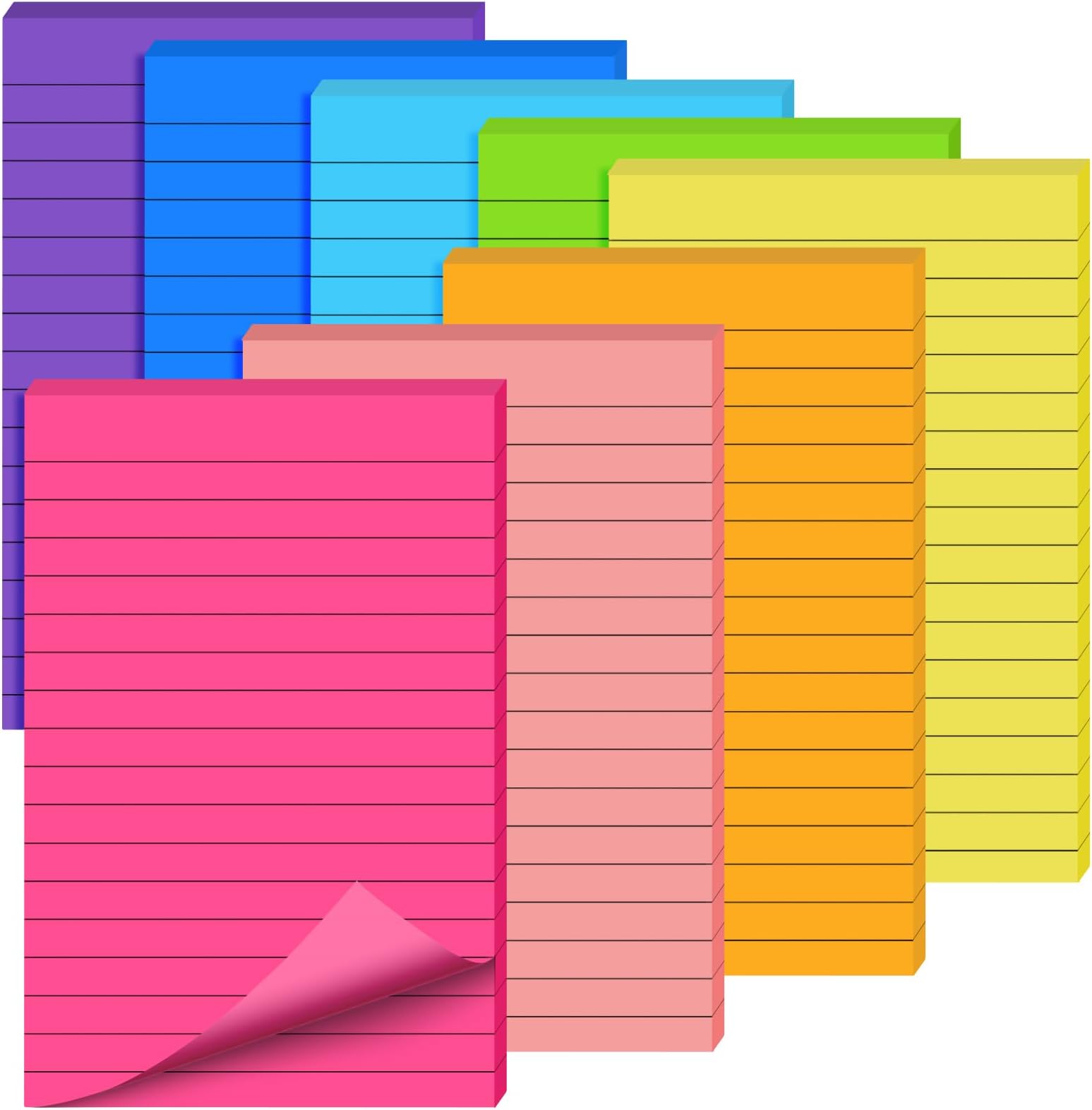 8 Pack Lined Sticky Notes 4X6 inch, 8 Bright Colors Large Self-Stick Post Notes,Strong Sticking Power Note Pads, Essentials for School, Home, Office- 40 Sheets/Pad, 320 Sheets Total