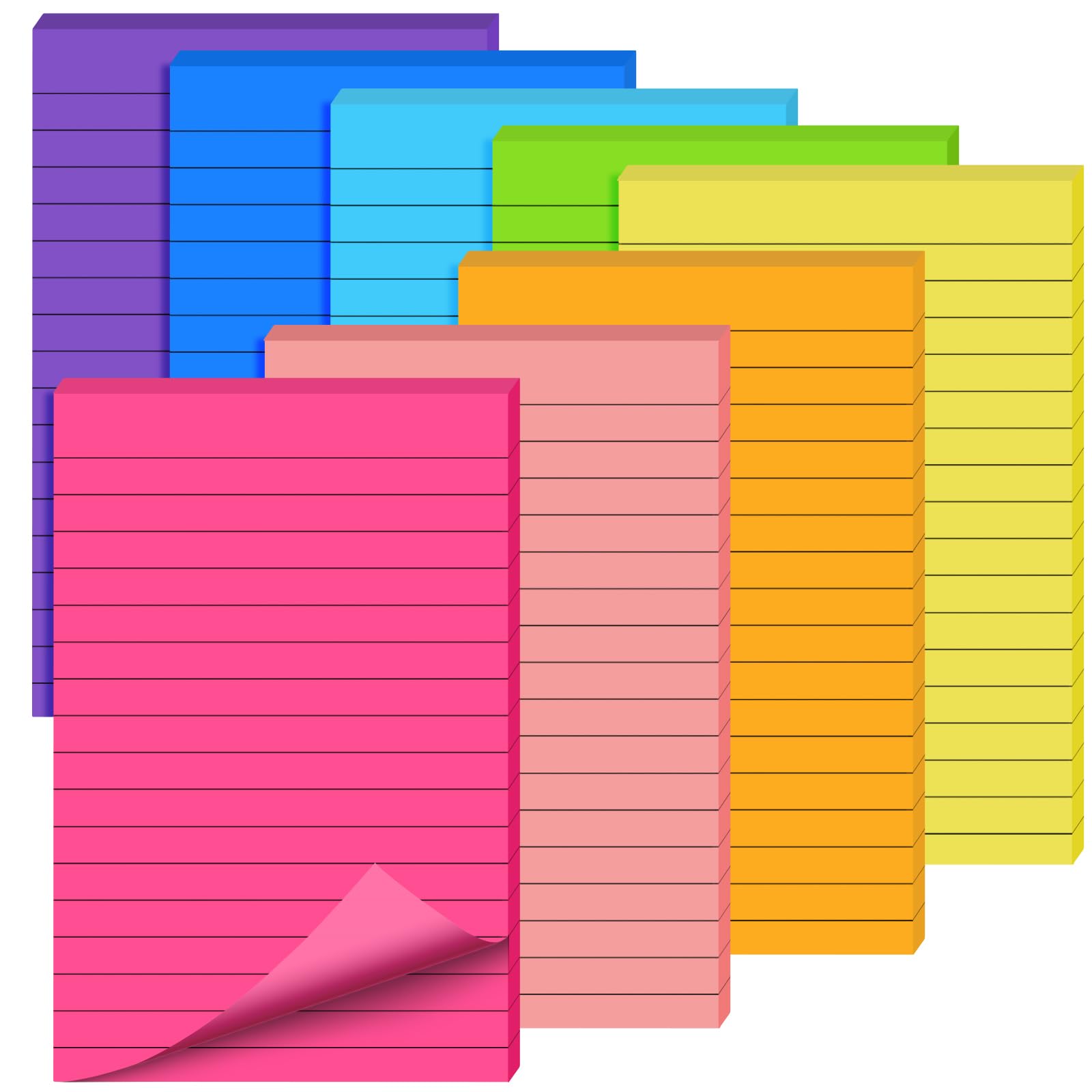 8 Pack Lined Sticky Notes 4X6 inch, 8 Bright Colors Large Self-Stick Post Notes,Strong Sticking Power Note Pads, Essentials for School, Home, Office- 40 Sheets/Pad, 320 Sheets Total