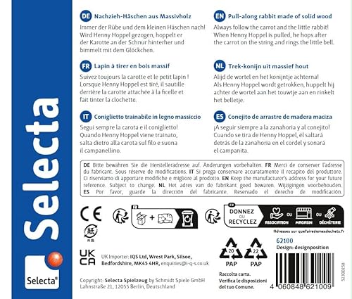 Selecta 62100 Henny Hoppel, Nachzieh-Hase, Schiebe-und Nachziehspielzeug aus Holz, 13 cm
