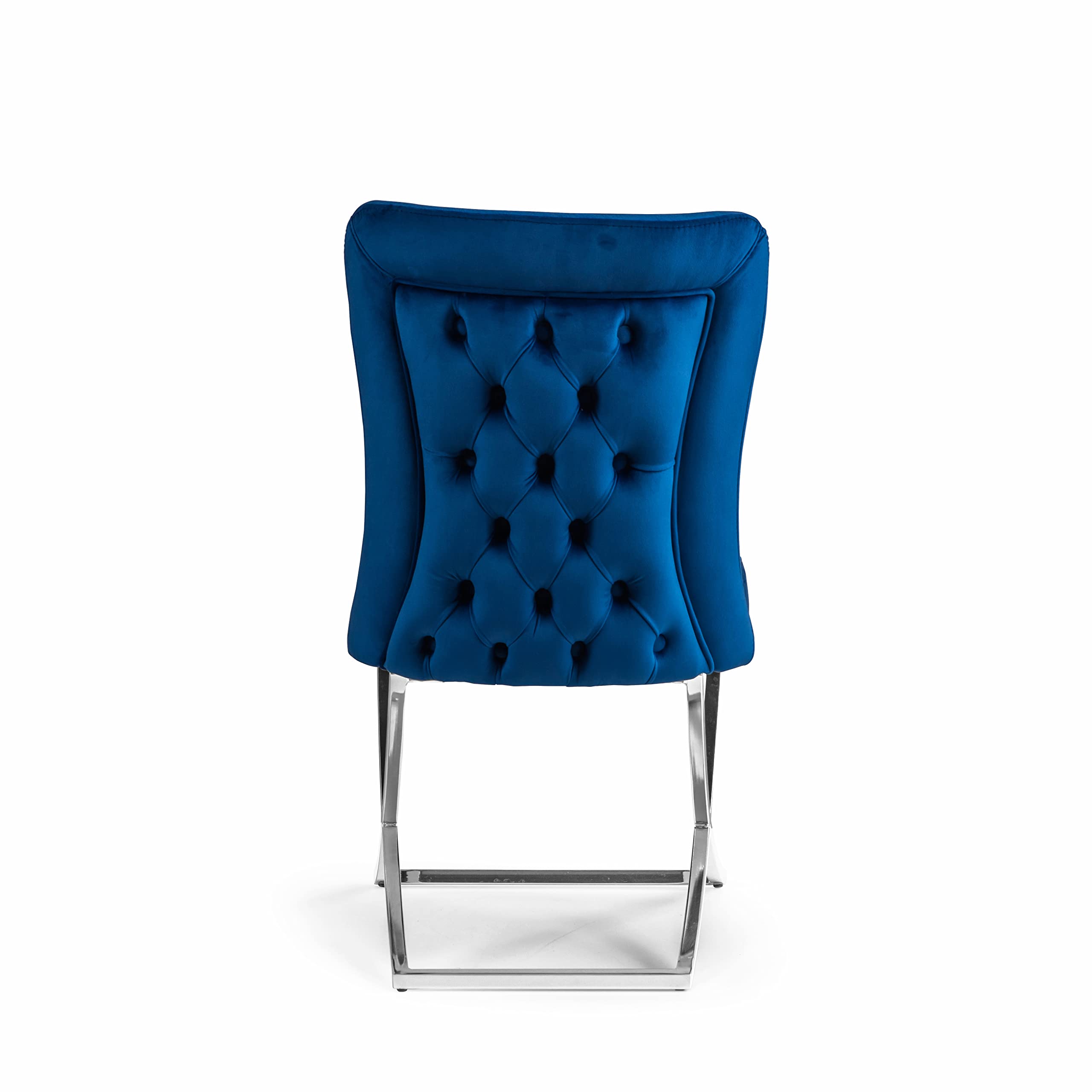 Ottomanson Royal Collection Dining Chair, Set of 6, Blue/Silver Legs