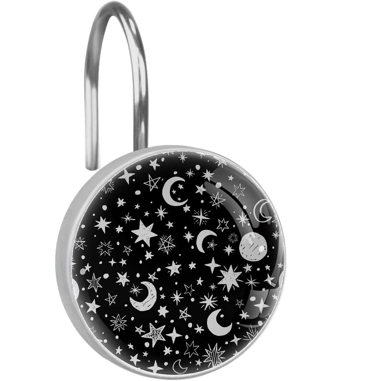 Anneaux de douche lune et étoiles faciles à installer pour rideau de douche