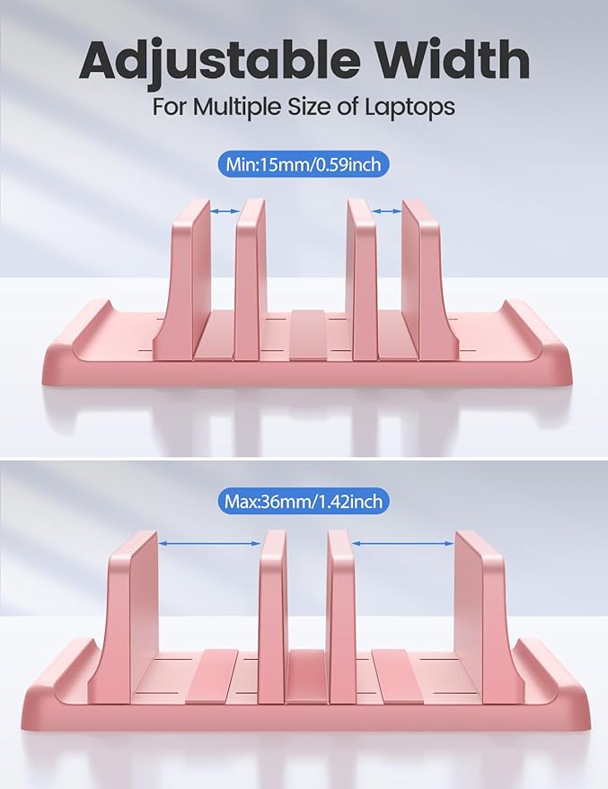 Soporte Vertical para Laptop Vaydeer 3 Ranuras Ajustable Rosa miniatura 8
