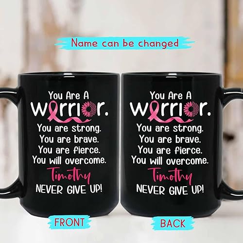 Miniatura 2 de Taza de café negra con texto en inglés You Are Strong You Are Strong You Will Overcome, taza de café negra personalizada con el nombre del guerrero