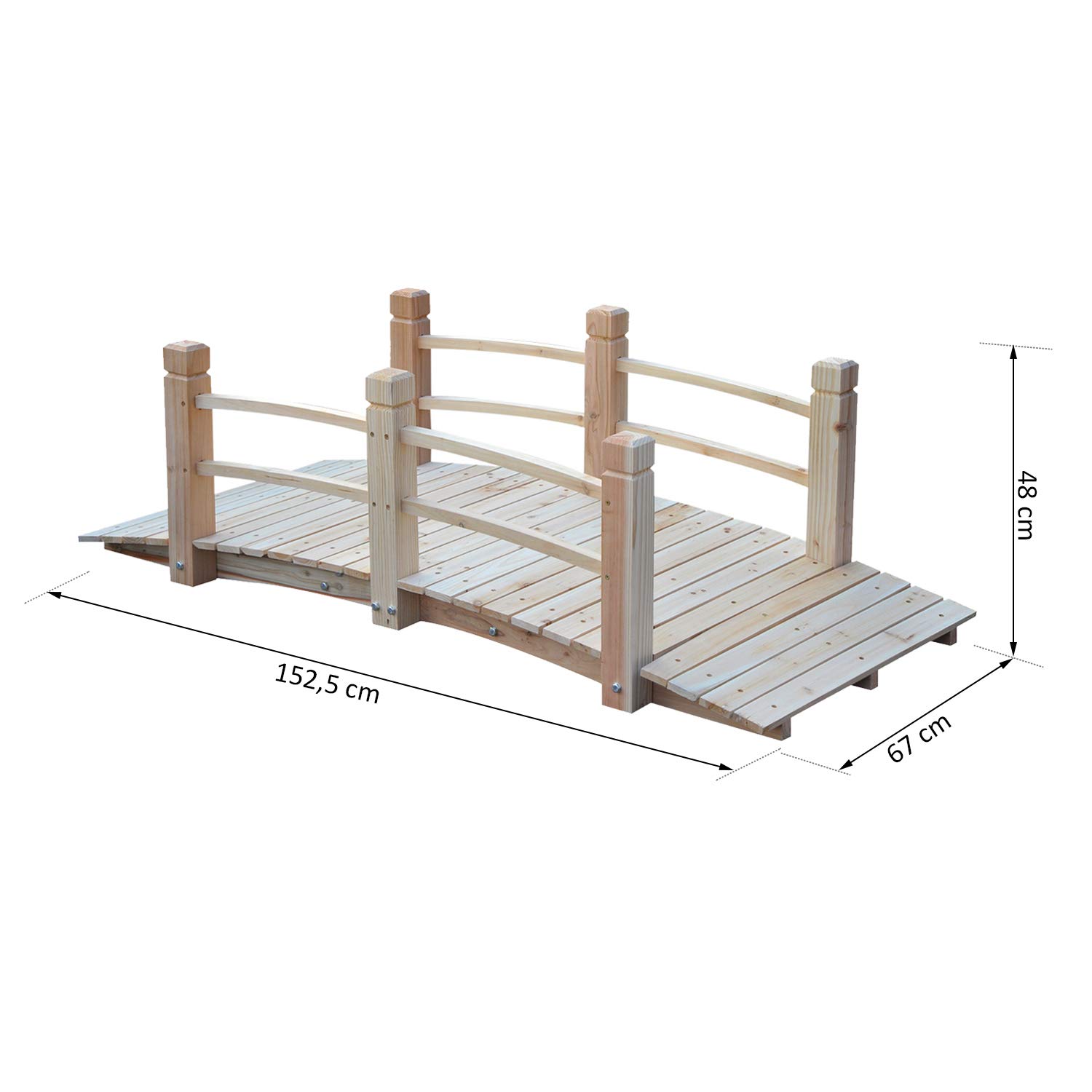 Outsunny Gartenbrücke Holzbrücke Holzsteg Teichbrücke Zierbrücke mit Geländer bis 180 kg Tannenholz Natur 152,5 x 67 x 48 cm