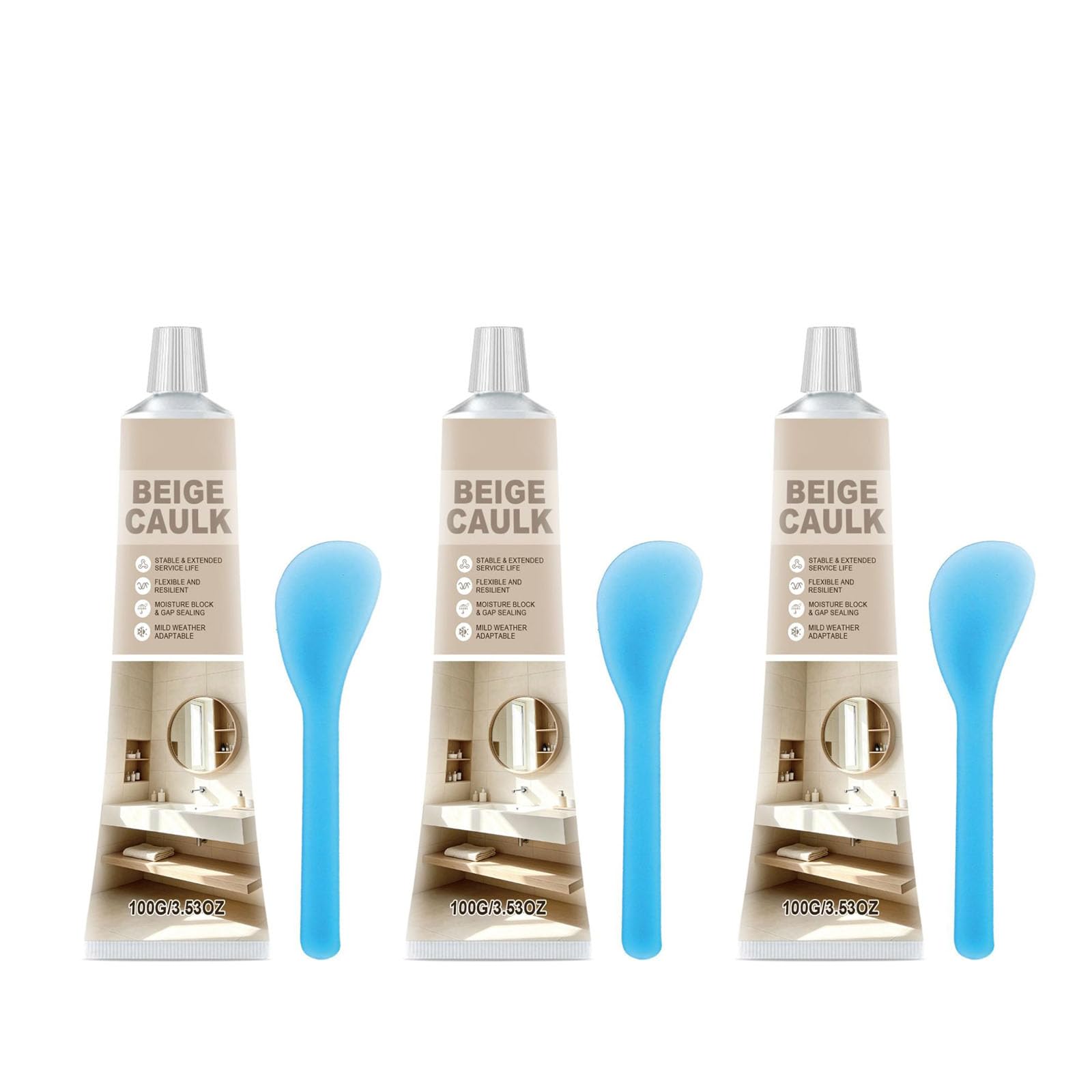 Silicone Beige, Ceramic Tile Repair Kit, 100 ml Sanitary Silicone, Quick Drying Ceramic Tile Repair Paste and Grout Repair Set, Sticks to Glass, Metal, Ceramic，3